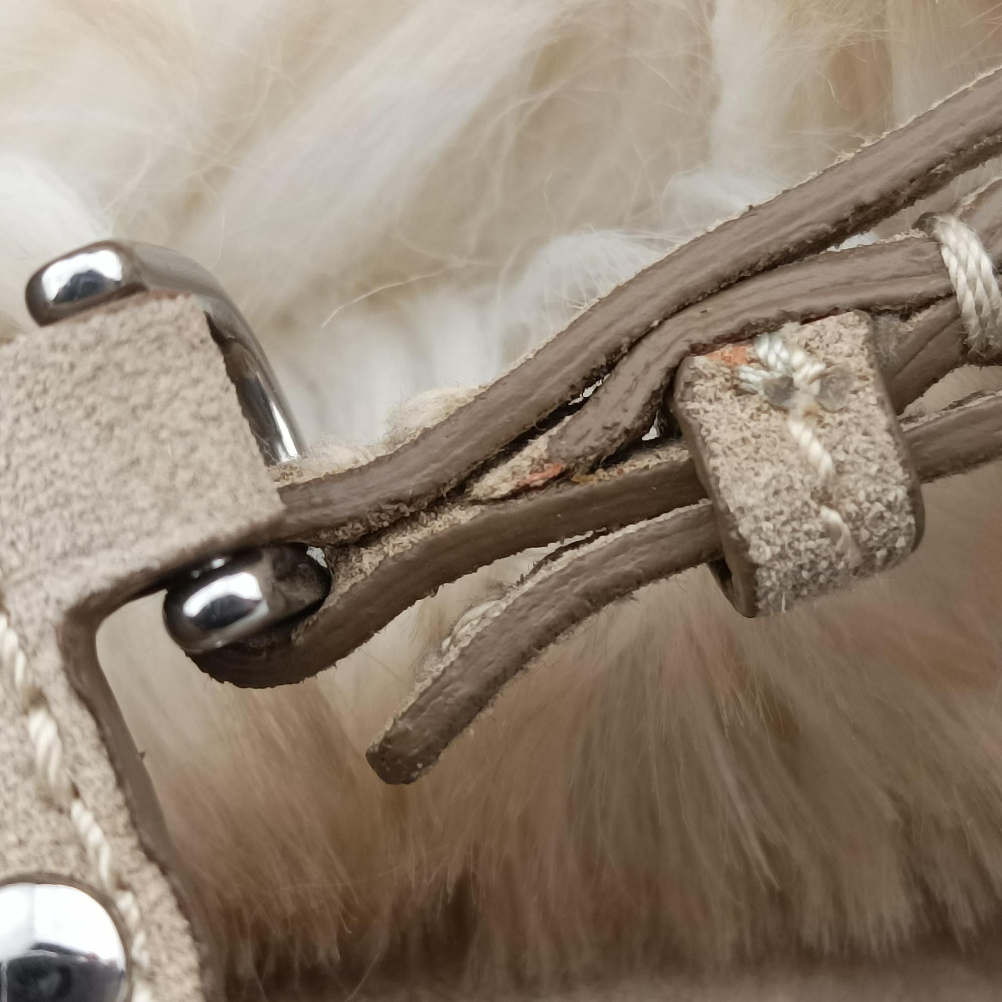 Pre-owned Prada Canapa Ecolapin Beige fur  handbag | stylenewstar