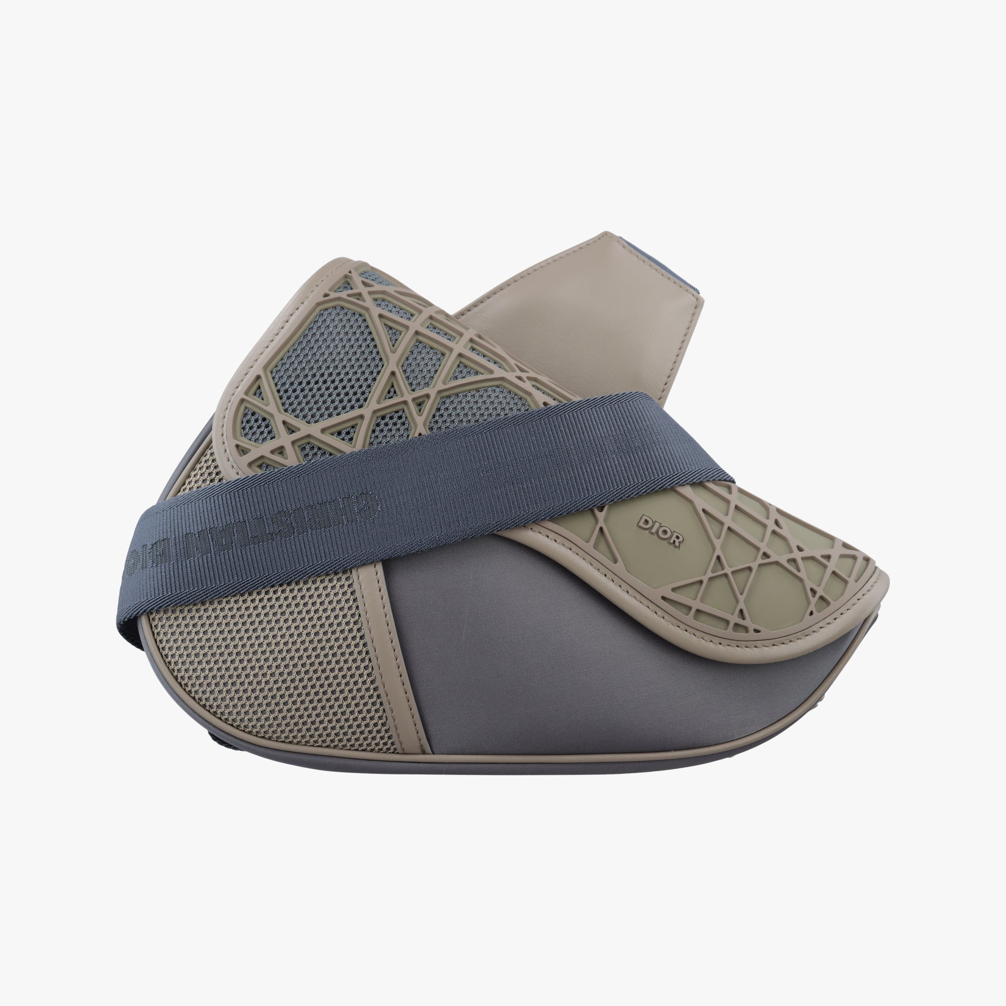 Pre-owned Christian Dior Saddle Cannage Rubber Beige x Gray Nylon× Leather  crossbodybag | stylenewstar