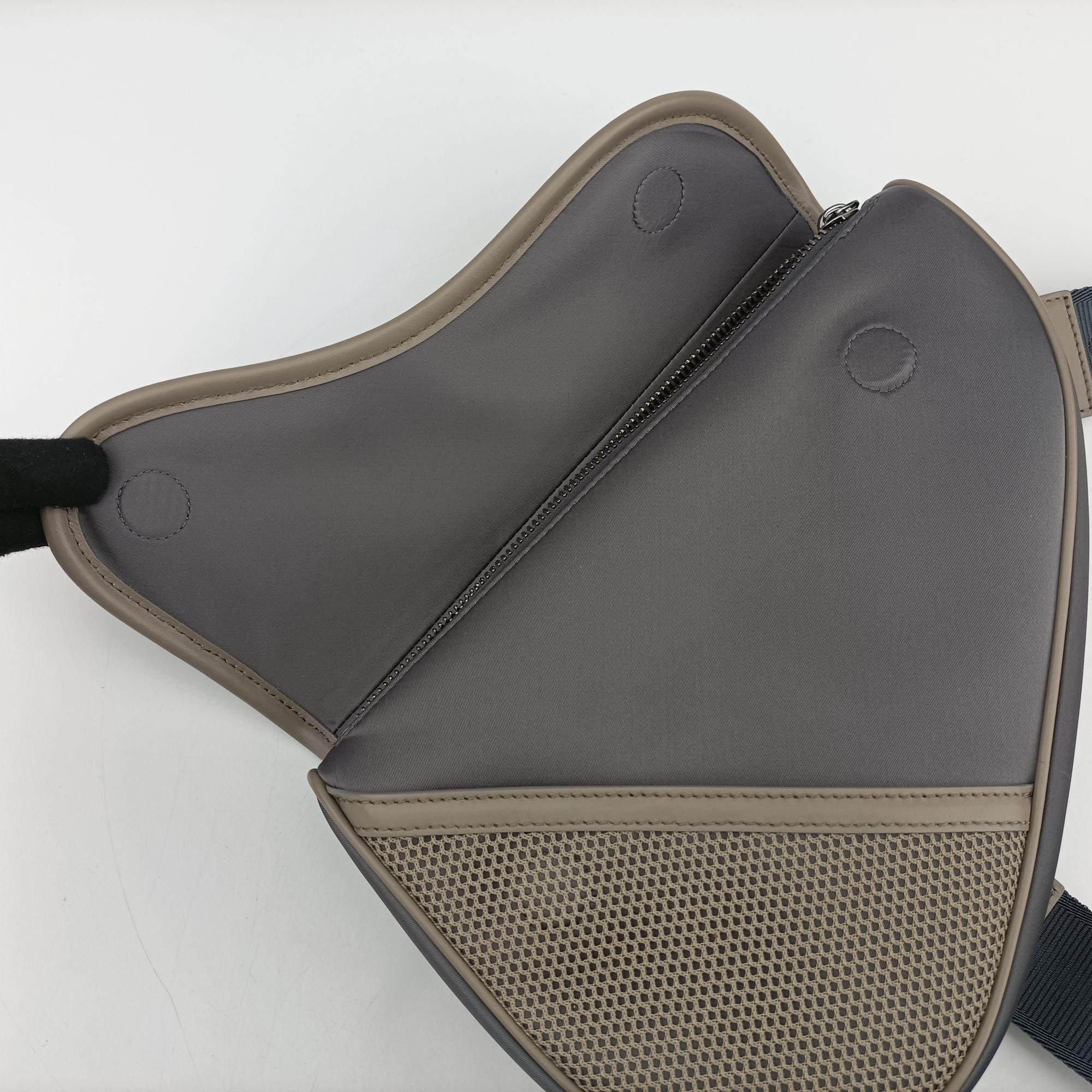 Pre-owned Christian Dior Saddle Cannage Rubber Beige x Gray Nylon× Leather  crossbodybag | stylenewstar