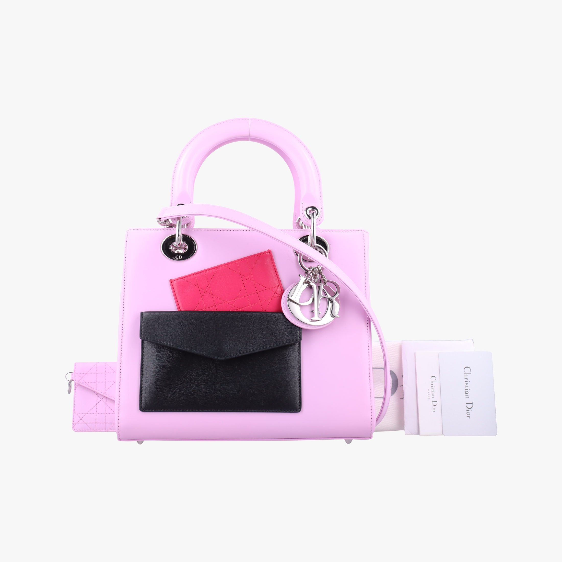 Pre-owned Christian Dior Lady Dior Pink × Black × Magenta Leather  shoulderbag | stylenewstar