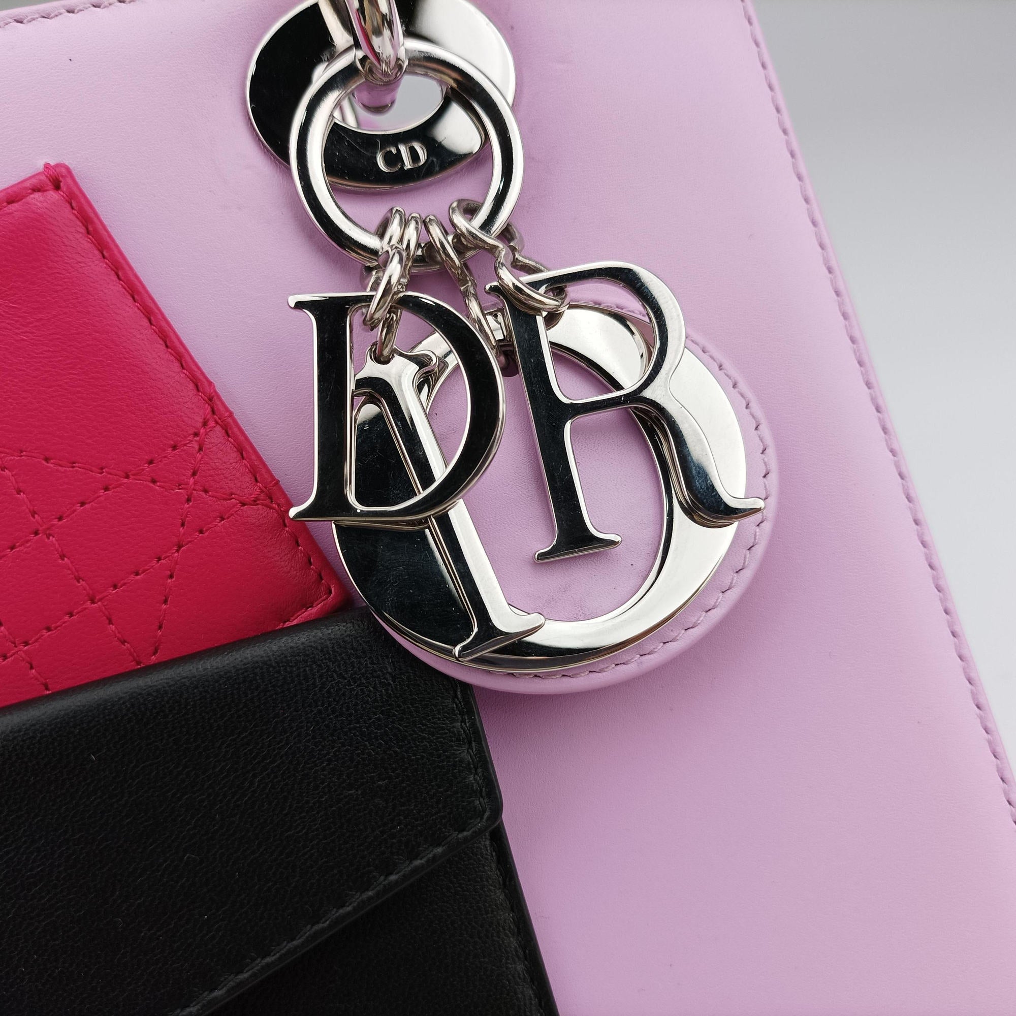 Pre-owned Christian Dior Lady Dior Pink × Black × Magenta Leather  shoulderbag | stylenewstar
