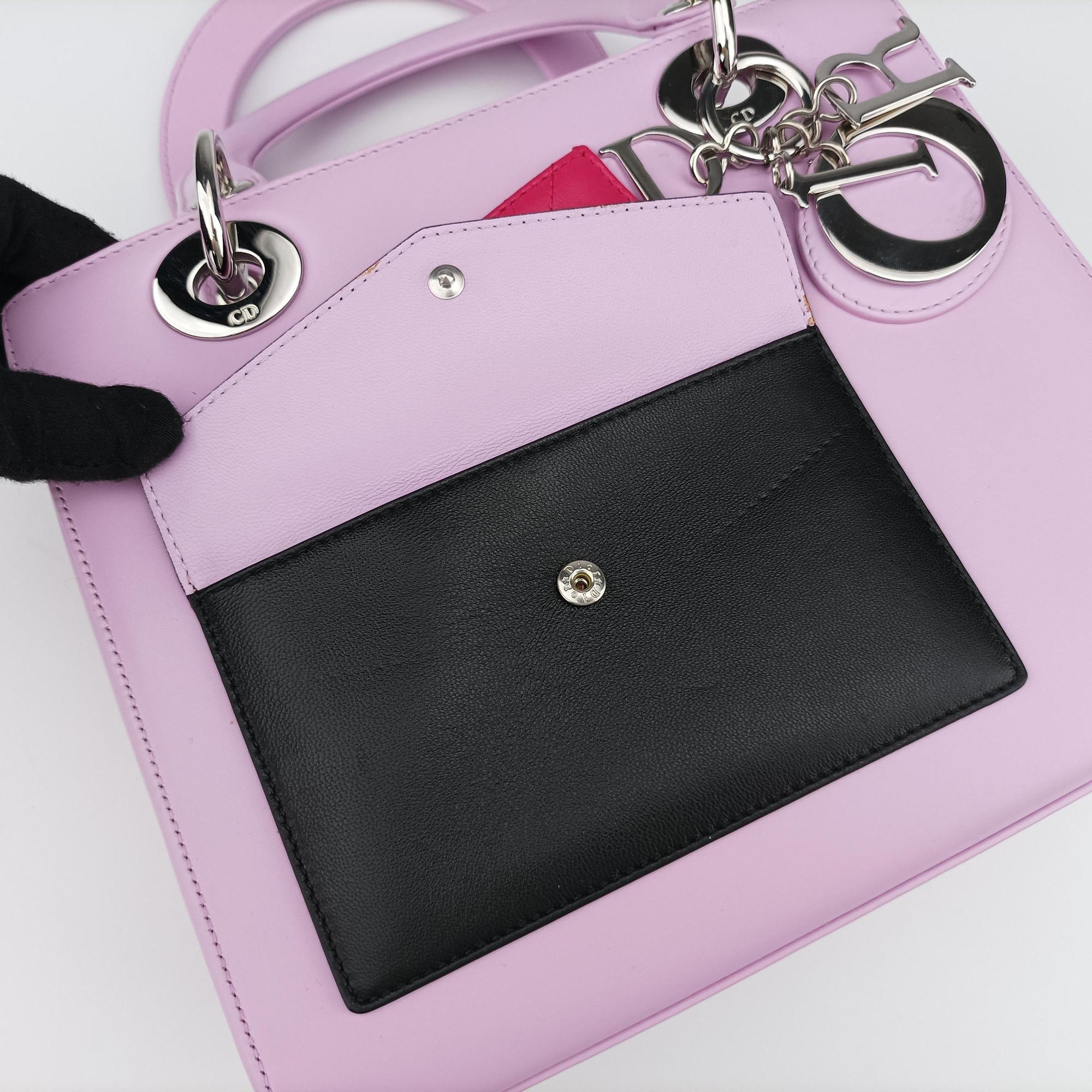 Pre-owned Christian Dior Lady Dior Pink × Black × Magenta Leather  shoulderbag | stylenewstar