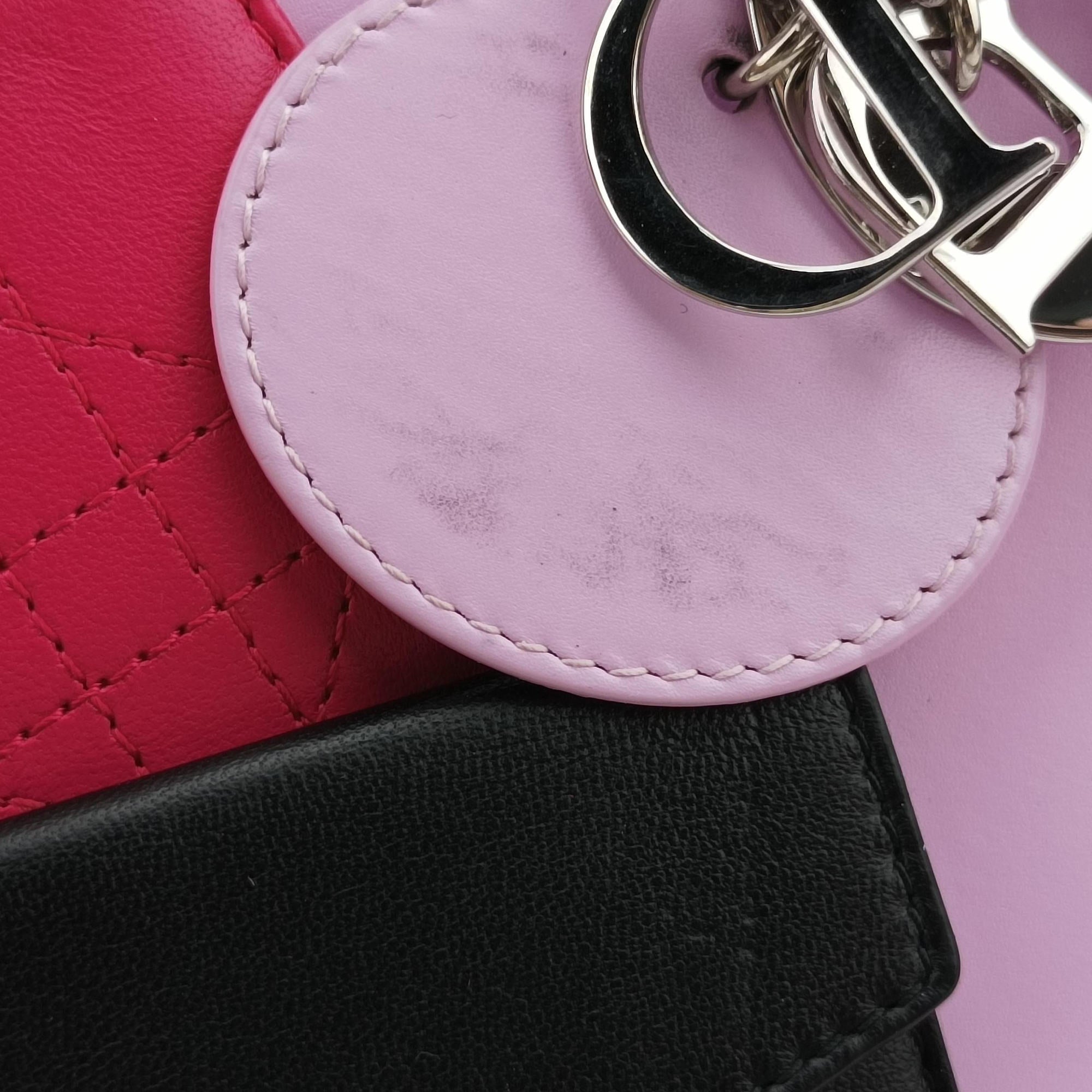 Pre-owned Christian Dior Lady Dior Pink × Black × Magenta Leather  shoulderbag | stylenewstar