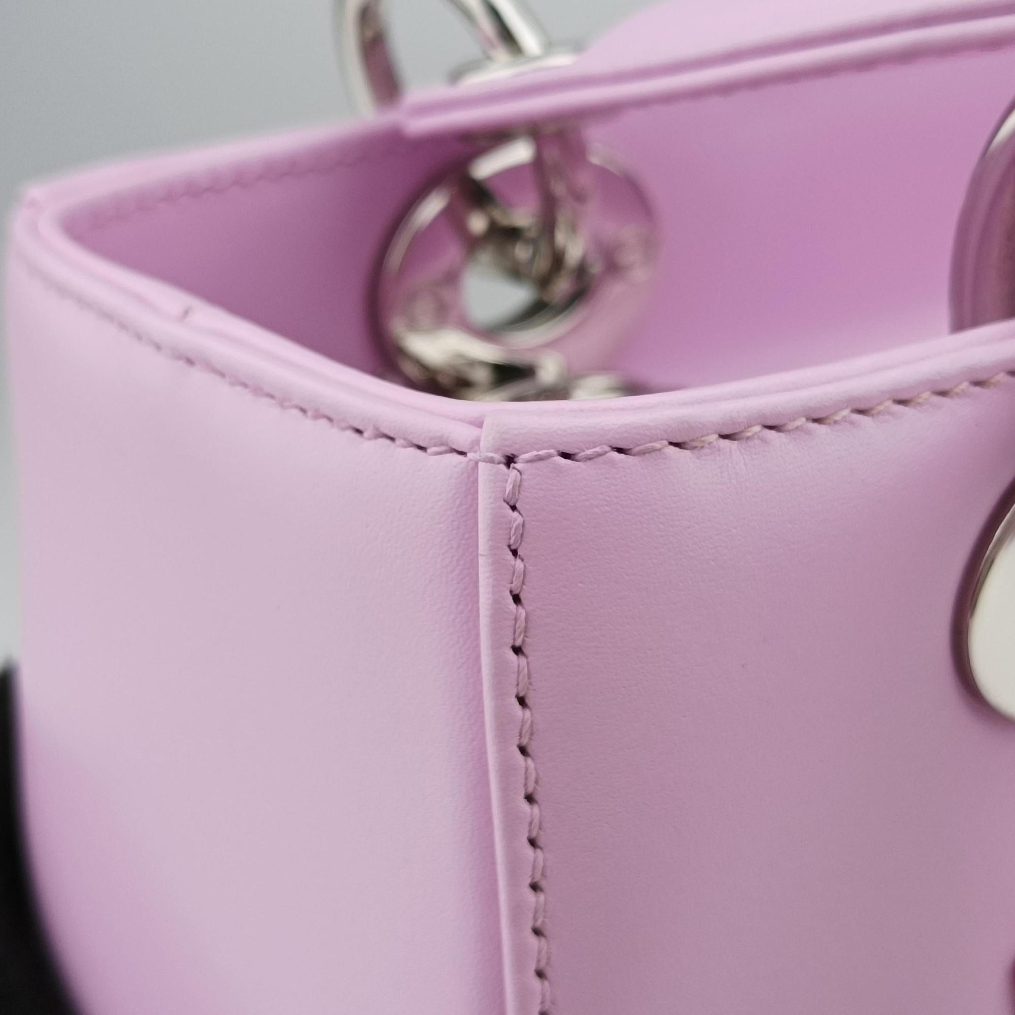 Pre-owned Christian Dior Lady Dior Pink × Black × Magenta Leather  shoulderbag | stylenewstar
