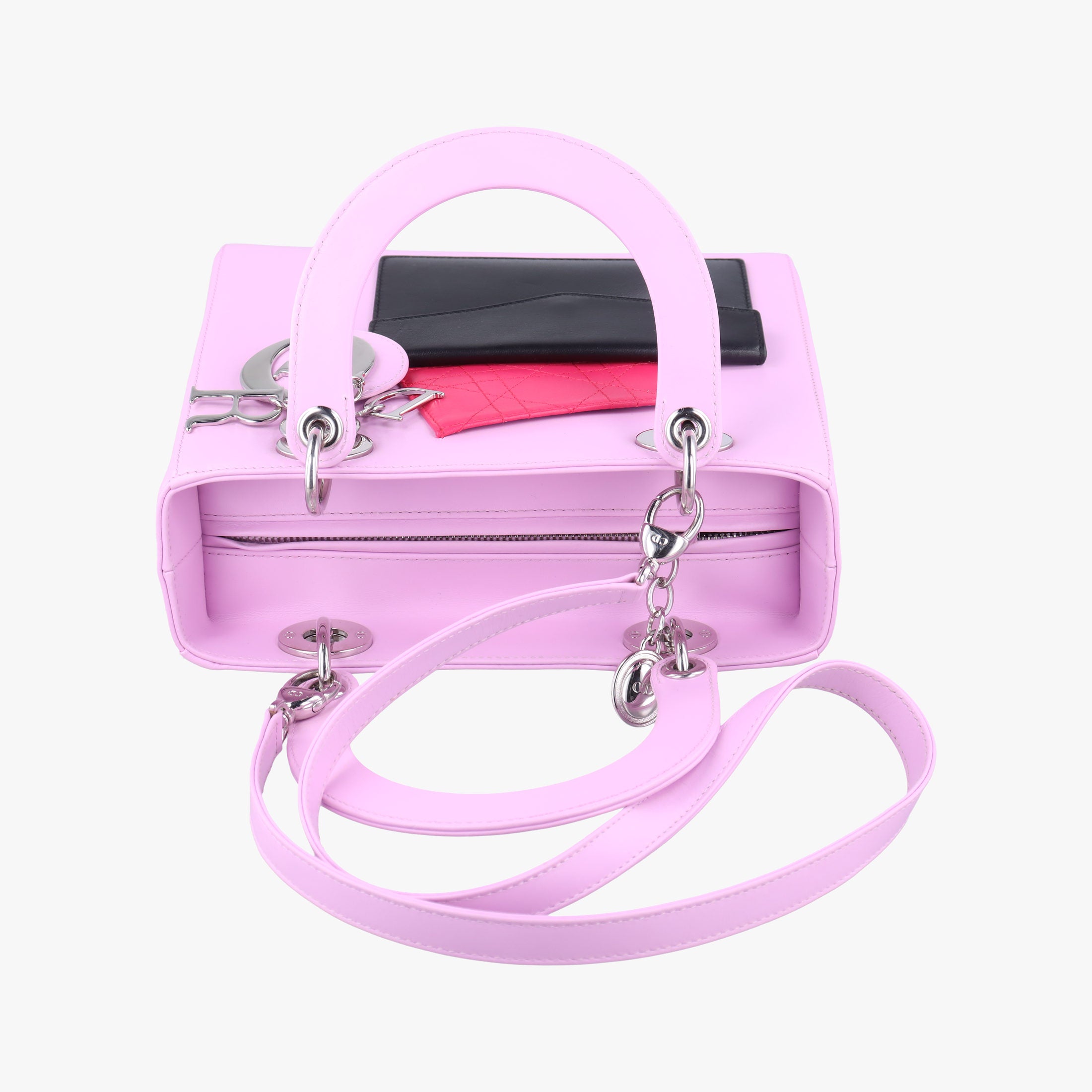 Pre-owned Christian Dior Lady Dior Pink × Black × Magenta Leather  shoulderbag | stylenewstar