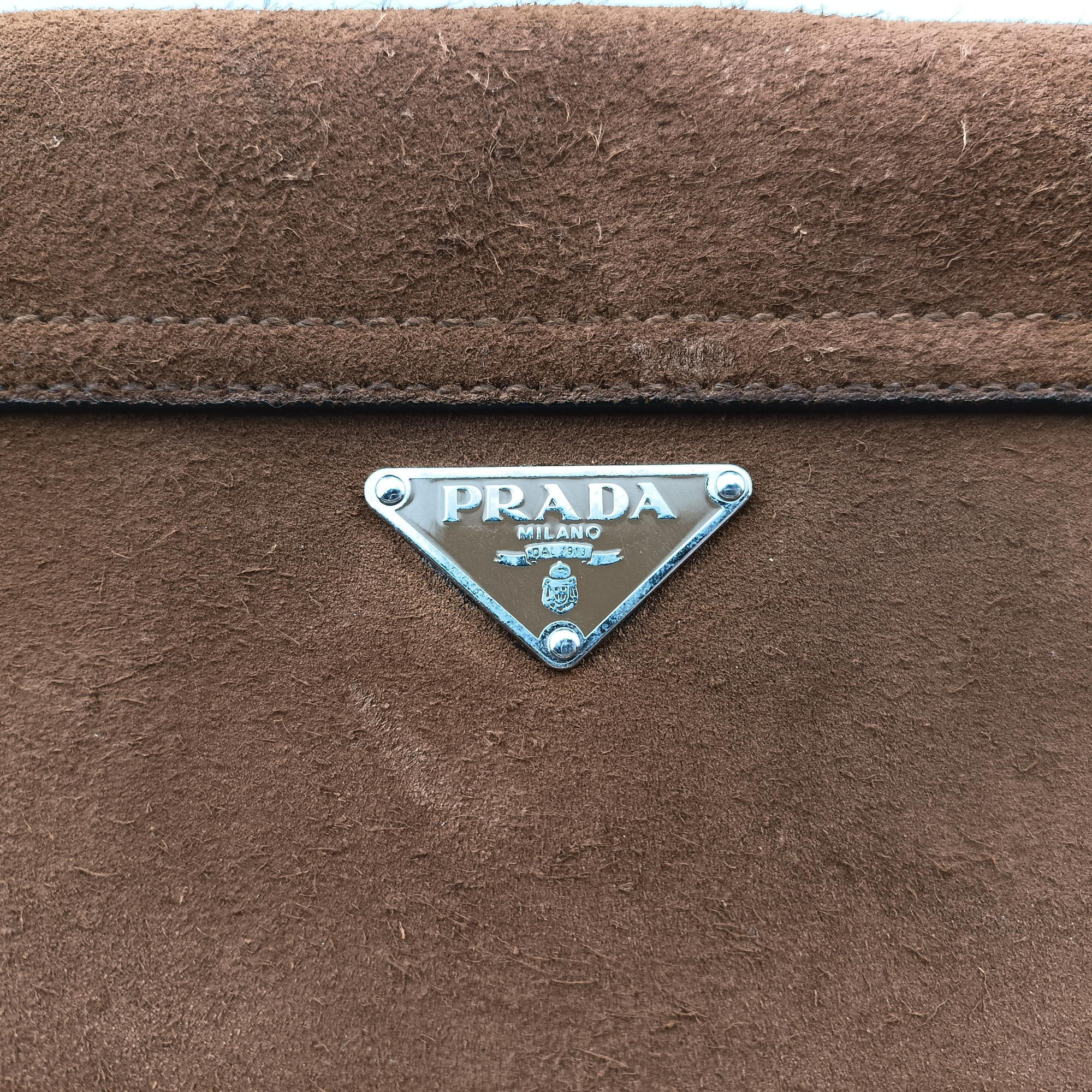 Pre-owned Prada Duet Brown Suede BR1825 shoulderbag | stylenewstar