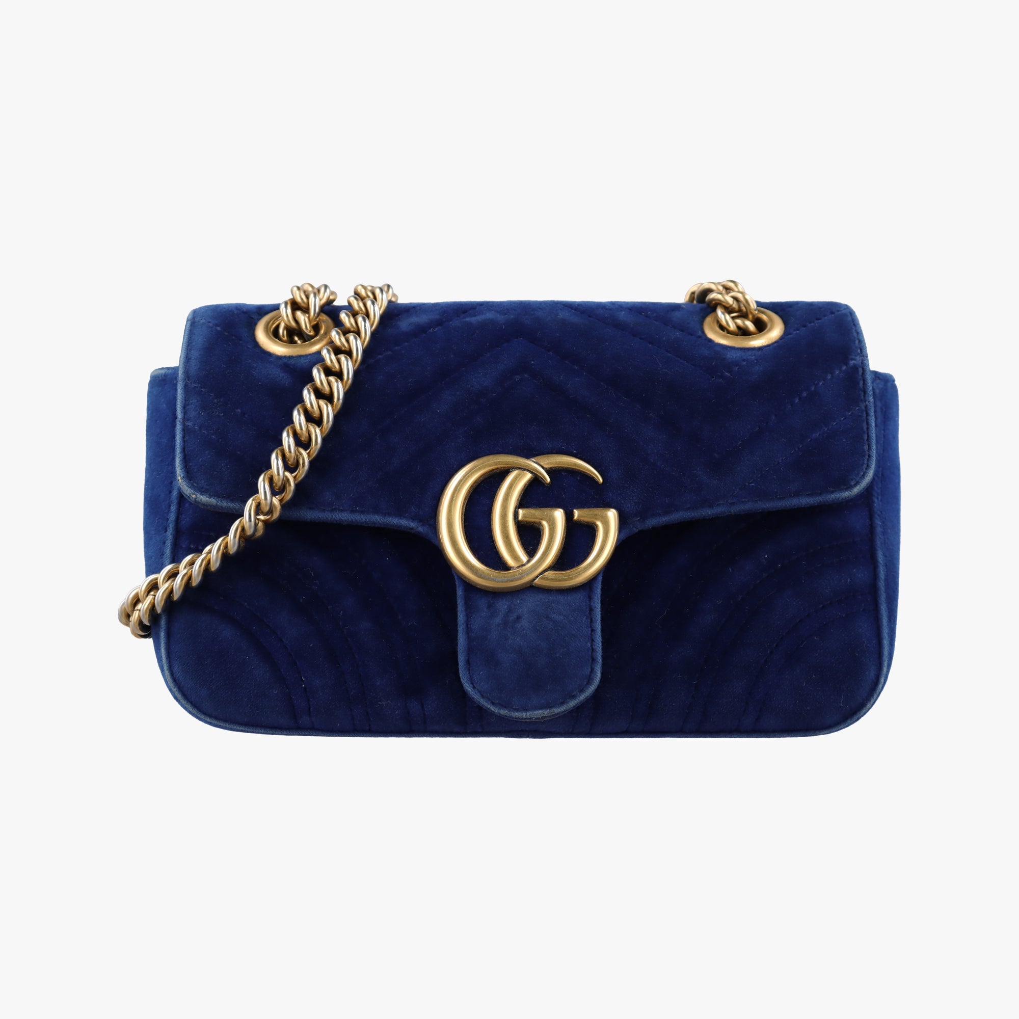 Pre-owned Gucci GG Marmont Blue velour 446744 shoulderbag | stylenewstar