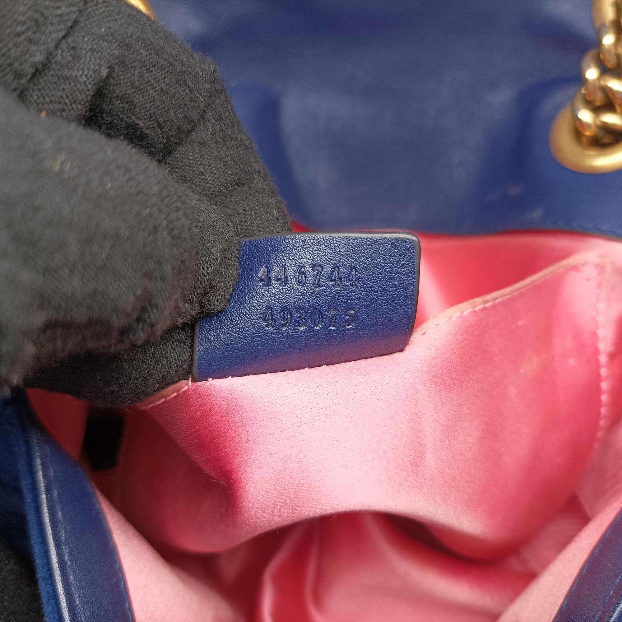 Pre-owned Gucci GG Marmont Blue velour 446744 shoulderbag | stylenewstar
