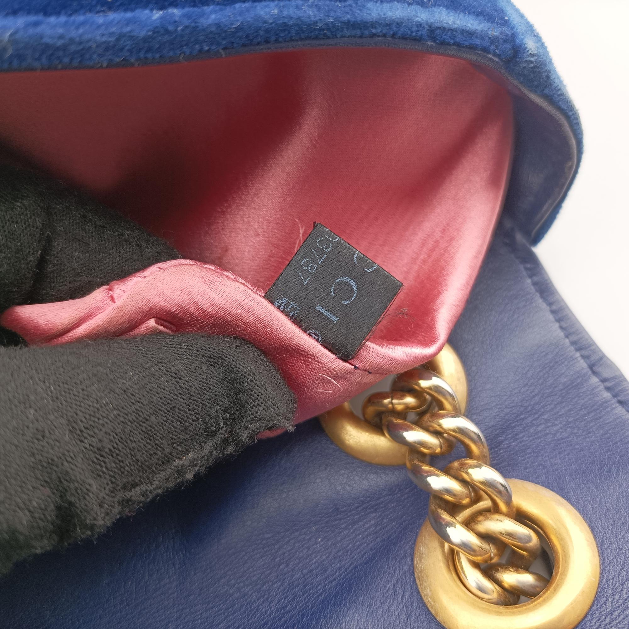 Pre-owned Gucci GG Marmont Blue velour 446744 shoulderbag | stylenewstar