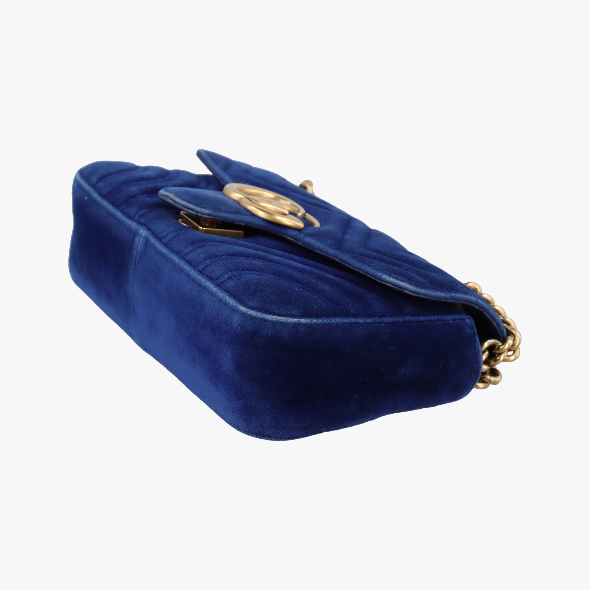 Pre-owned Gucci GG Marmont Blue velour 446744 shoulderbag | stylenewstar