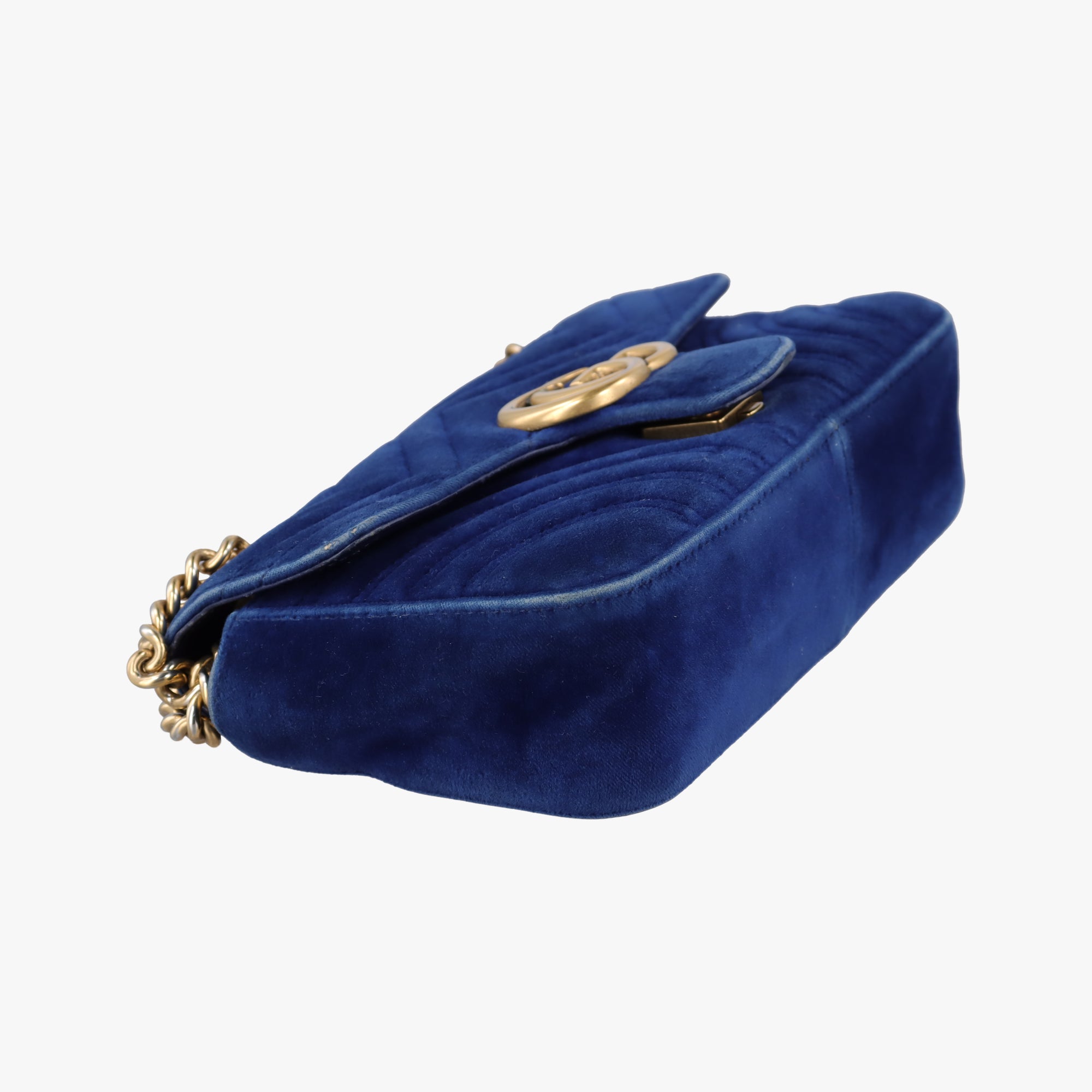 Pre-owned Gucci GG Marmont Blue velour 446744 shoulderbag | stylenewstar