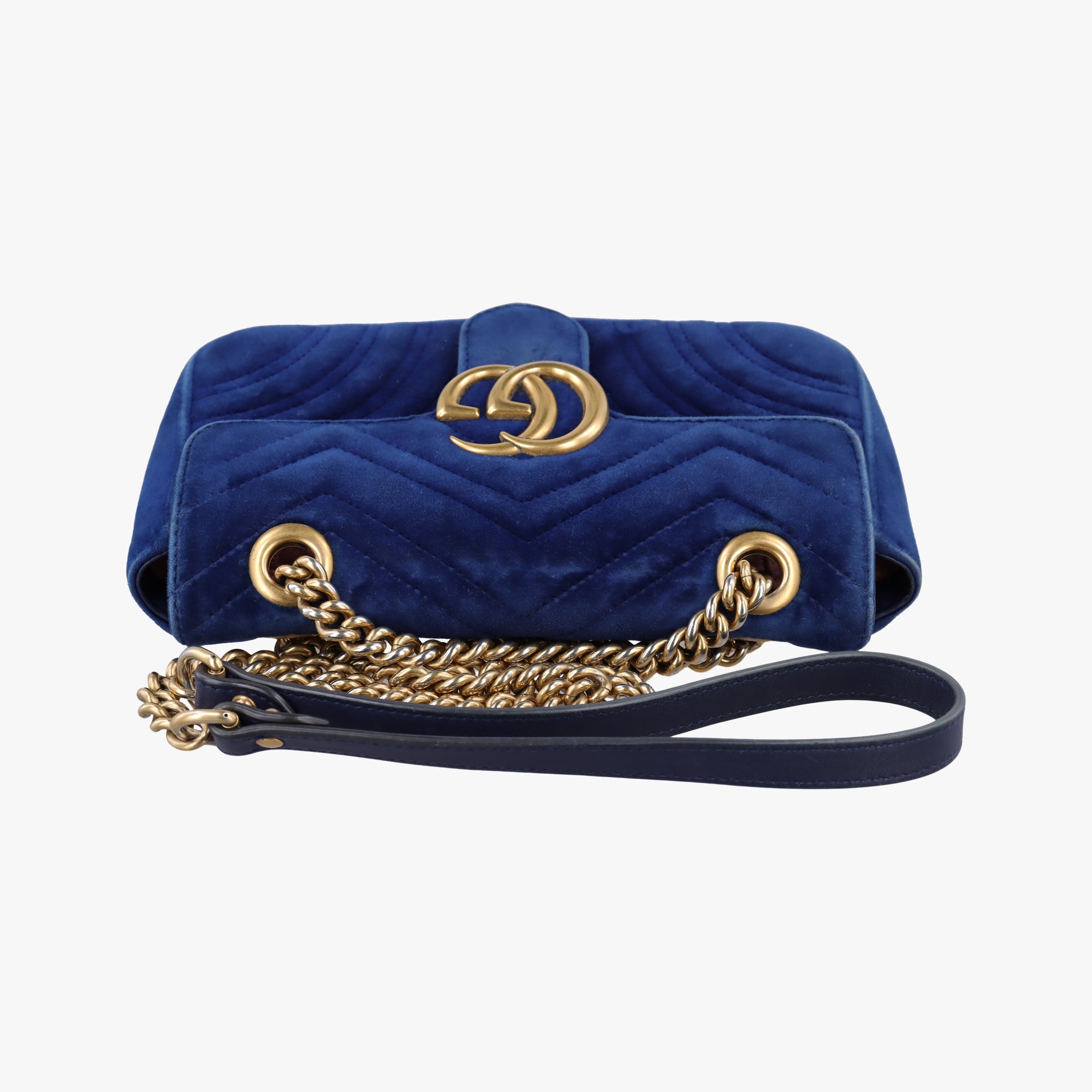 Pre-owned Gucci GG Marmont Blue velour 446744 shoulderbag | stylenewstar
