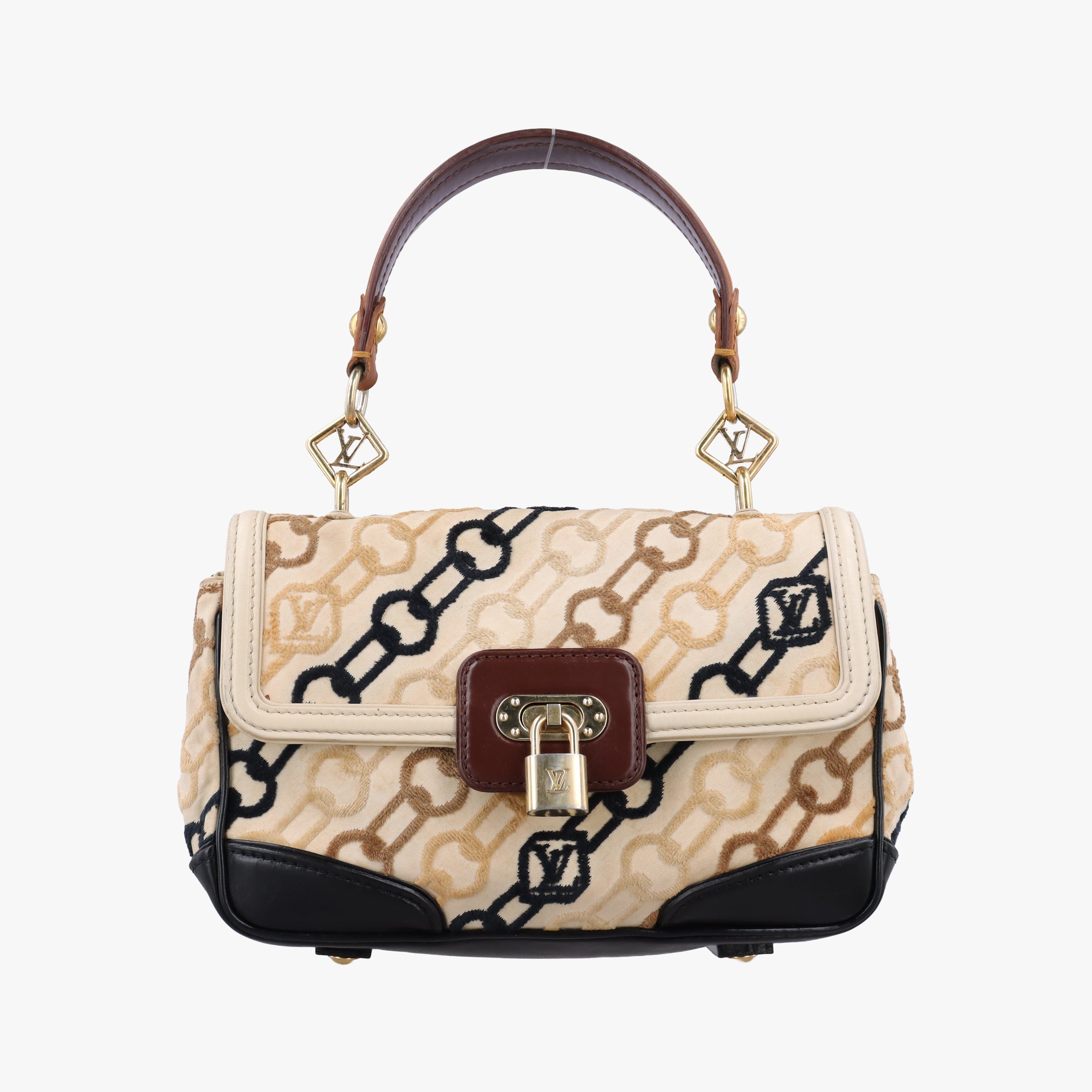 Pre-owned Louis Vuitton Dolly Black x White x Multicolor Cotton ×Velvet x Leather M95194 shoulderbag | stylenewstar