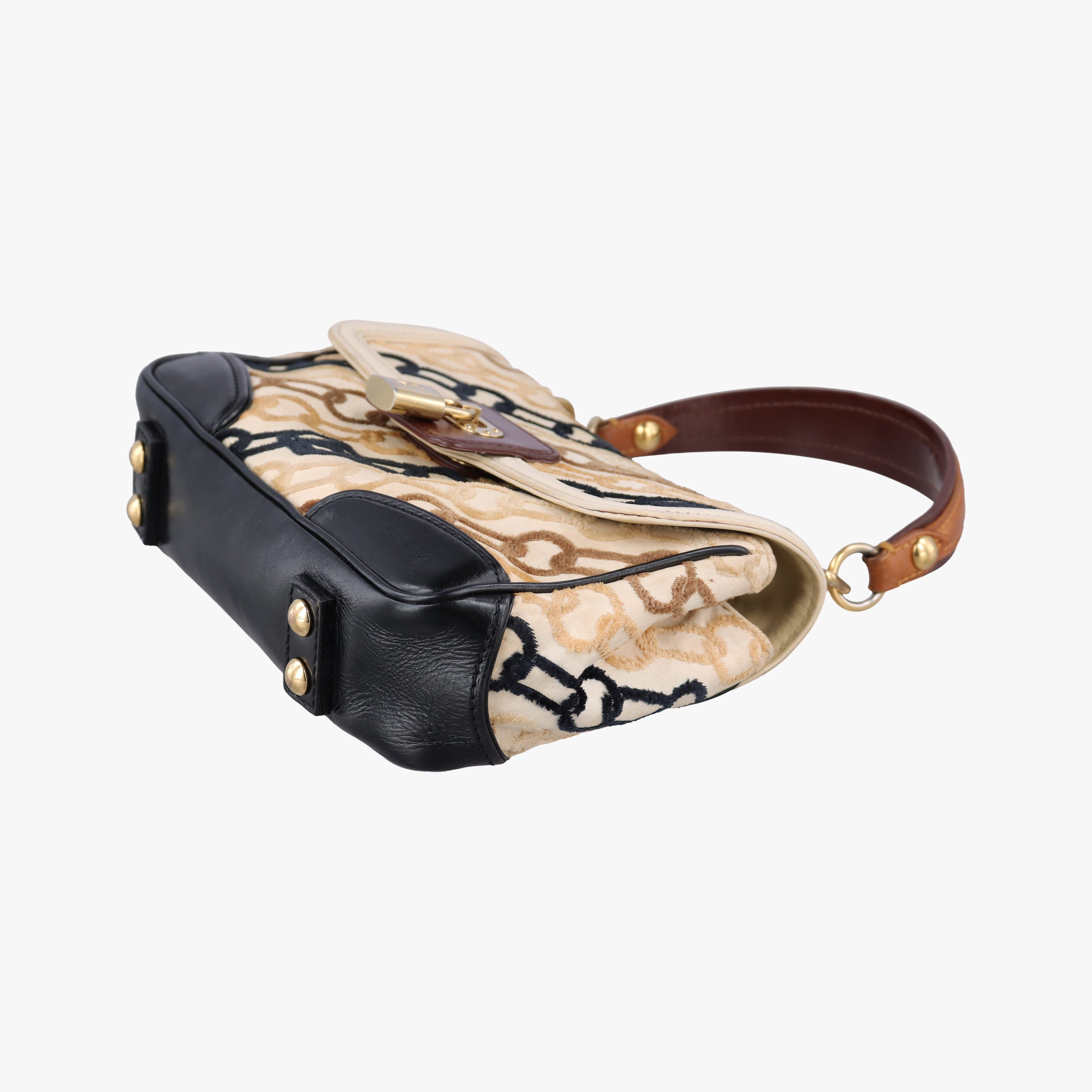 Pre-owned Louis Vuitton Dolly Black x White x Multicolor Cotton ×Velvet x Leather M95194 shoulderbag | stylenewstar