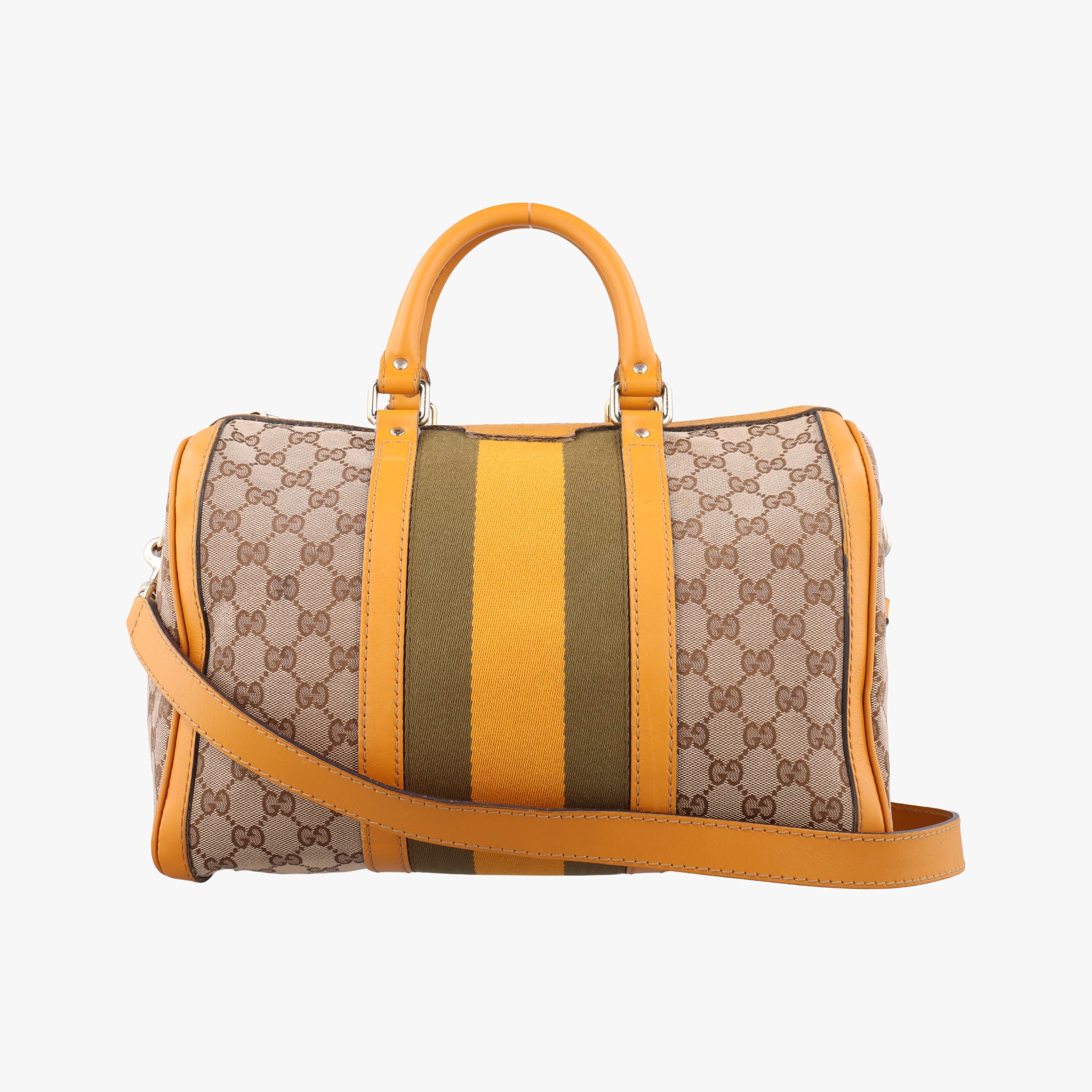 Pre-owned Gucci Sherry Line Beige×yellow×green canvas×Leather 247205 shoulderbag | stylenewstar
