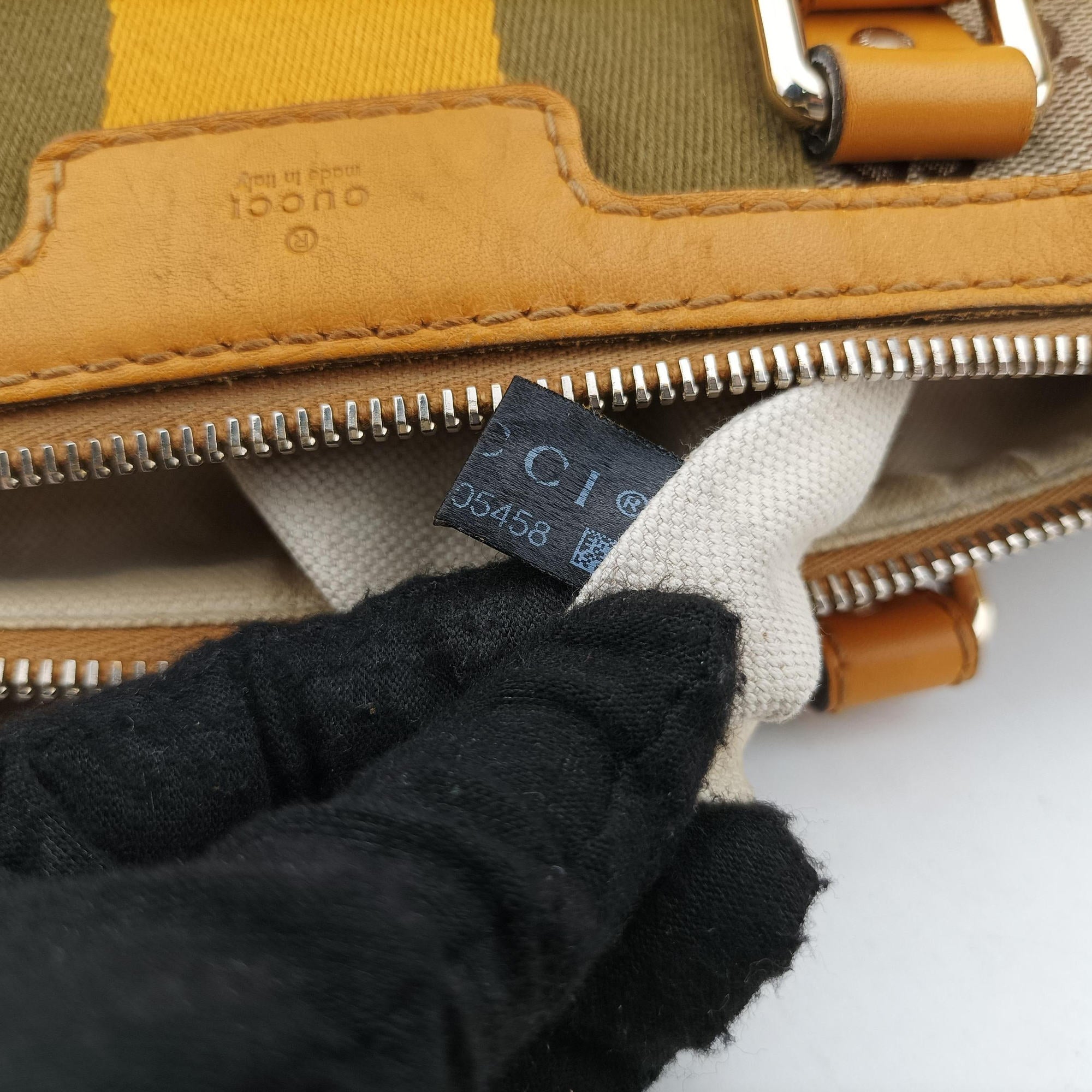 Pre-owned Gucci Sherry Line Beige×yellow×green canvas×Leather 247205 shoulderbag | stylenewstar