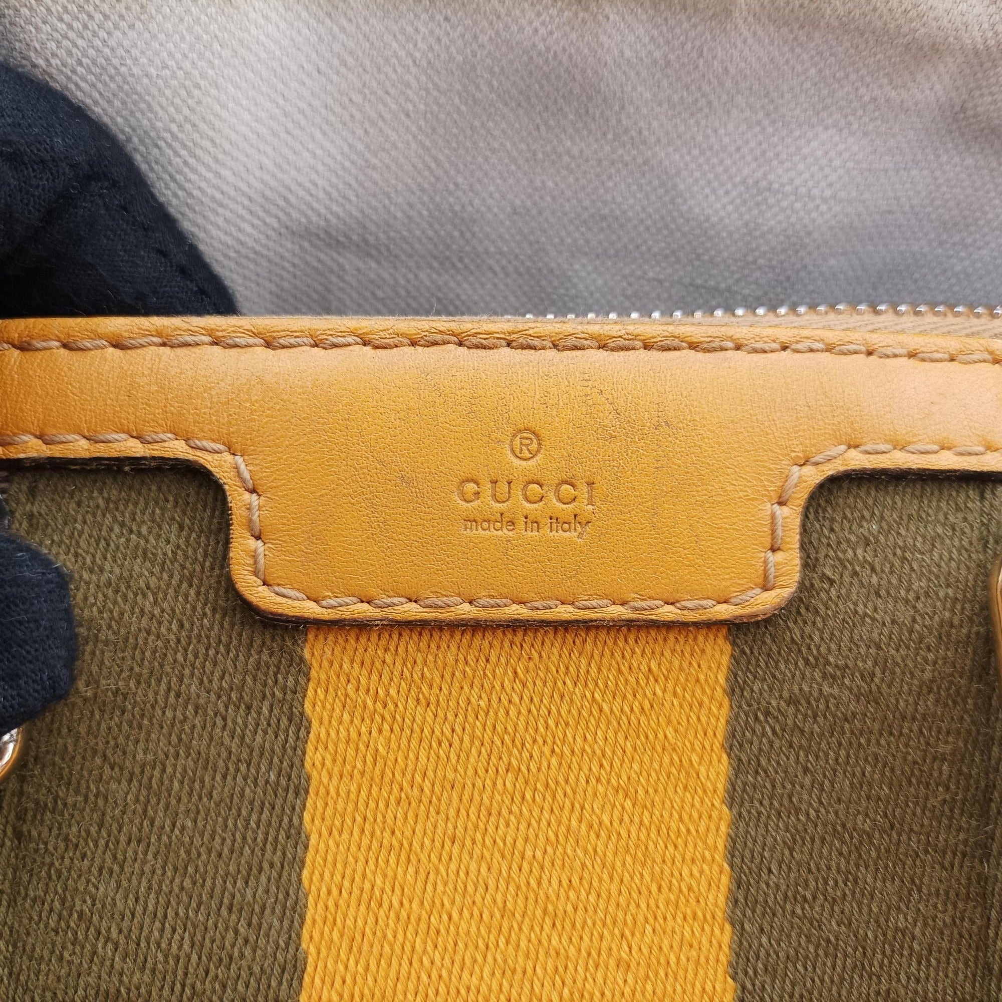 Pre-owned Gucci Sherry Line Beige×yellow×green canvas×Leather 247205 shoulderbag | stylenewstar