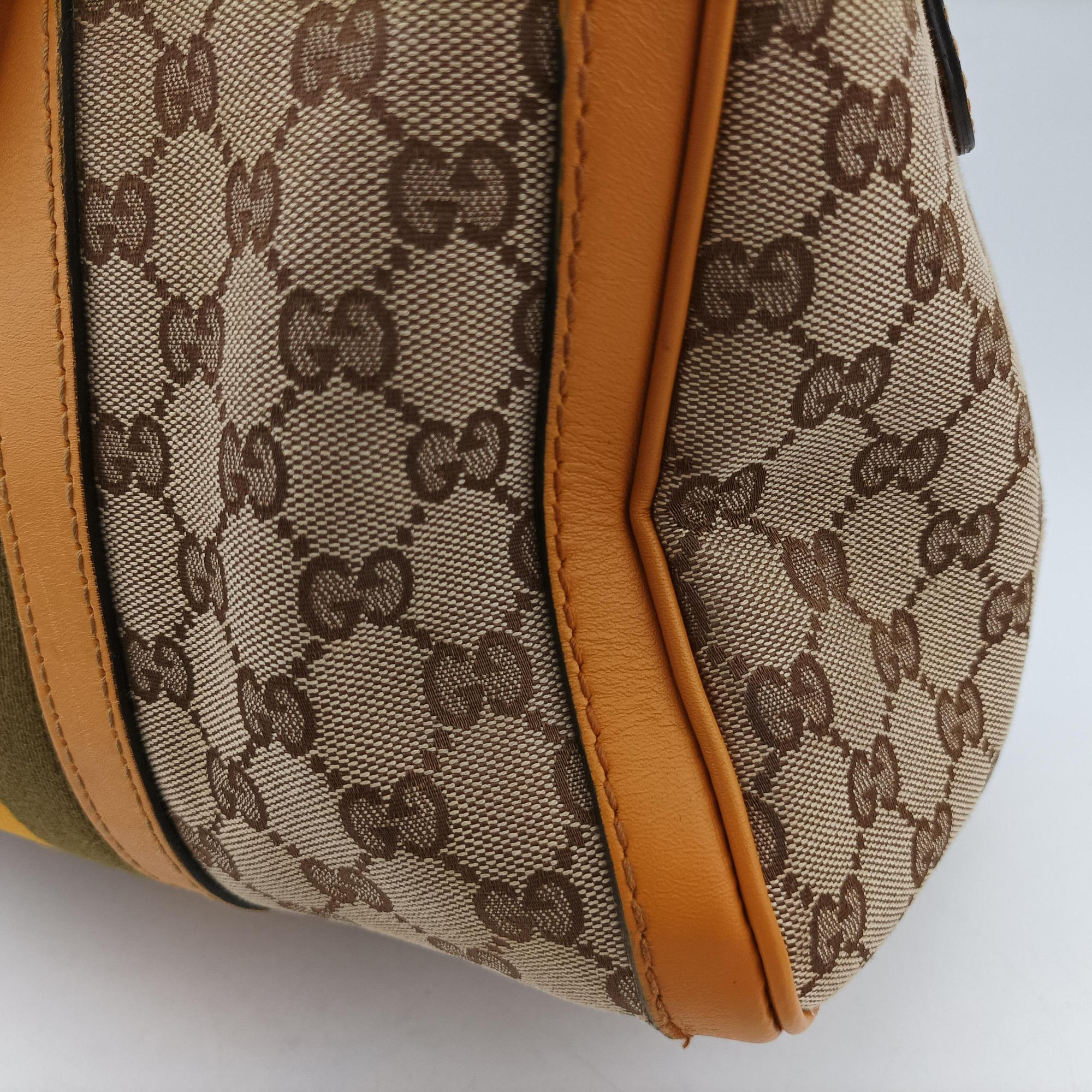 Pre-owned Gucci Sherry Line Beige×yellow×green canvas×Leather 247205 shoulderbag | stylenewstar