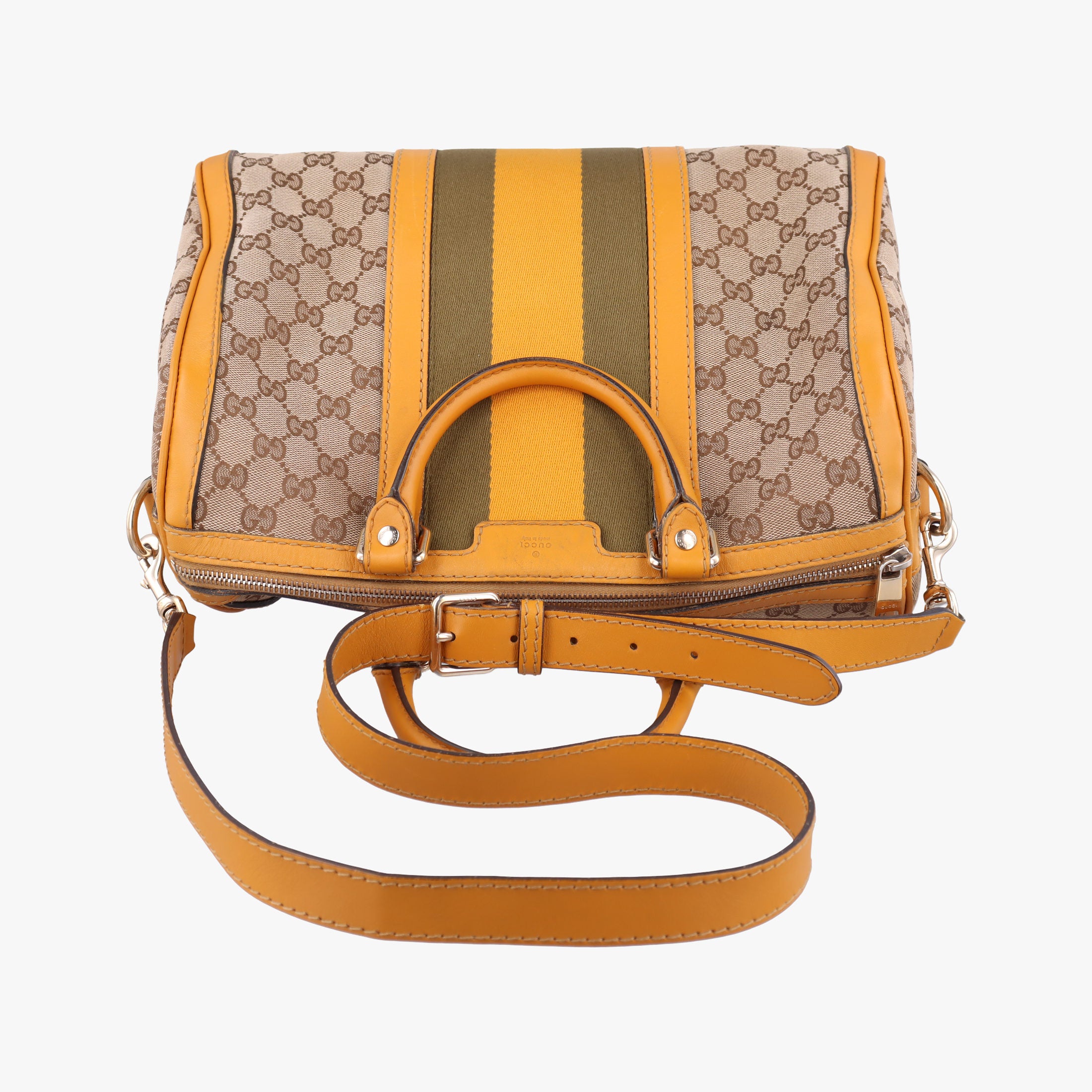 Pre-owned Gucci Sherry Line Beige×yellow×green canvas×Leather 247205 shoulderbag | stylenewstar