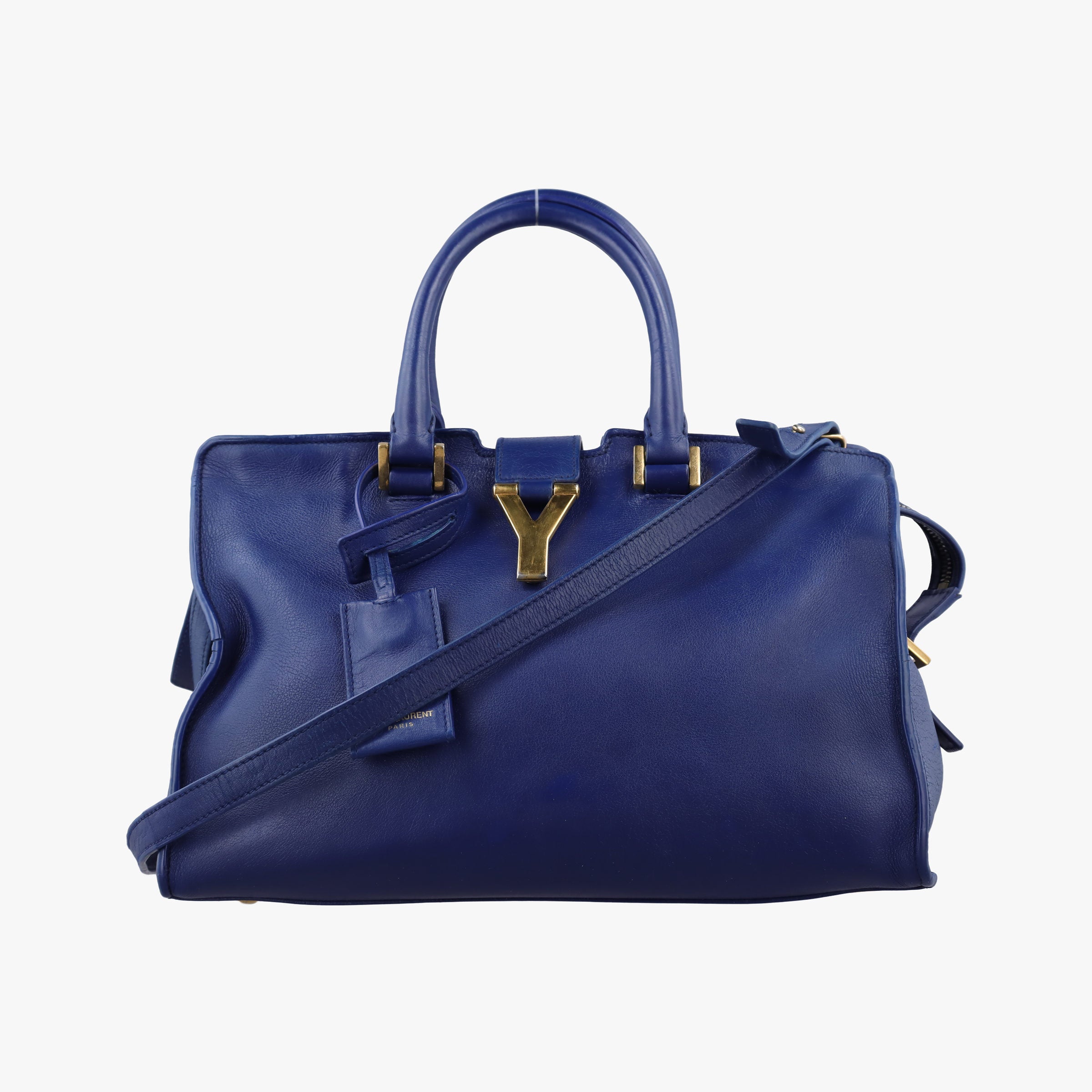 Pre-owned Yves Saint Laurent Y Ligne Petit Cabas Blue Leather 311210 shoulderbag | stylenewstar