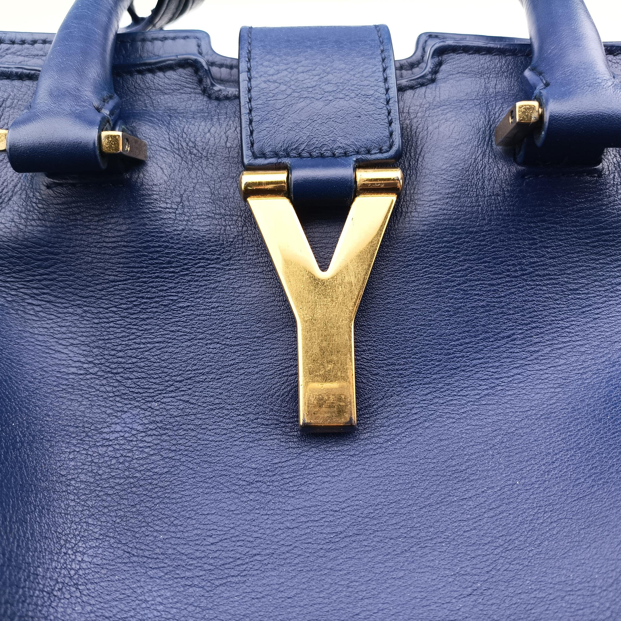 Pre-owned Yves Saint Laurent Y Ligne Petit Cabas Blue Leather 311210 shoulderbag | stylenewstar