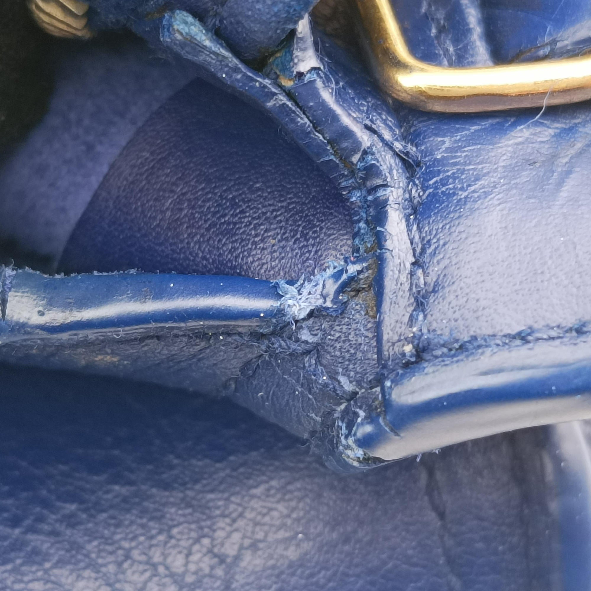Pre-owned Yves Saint Laurent Y Ligne Petit Cabas Blue Leather 311210 shoulderbag | stylenewstar