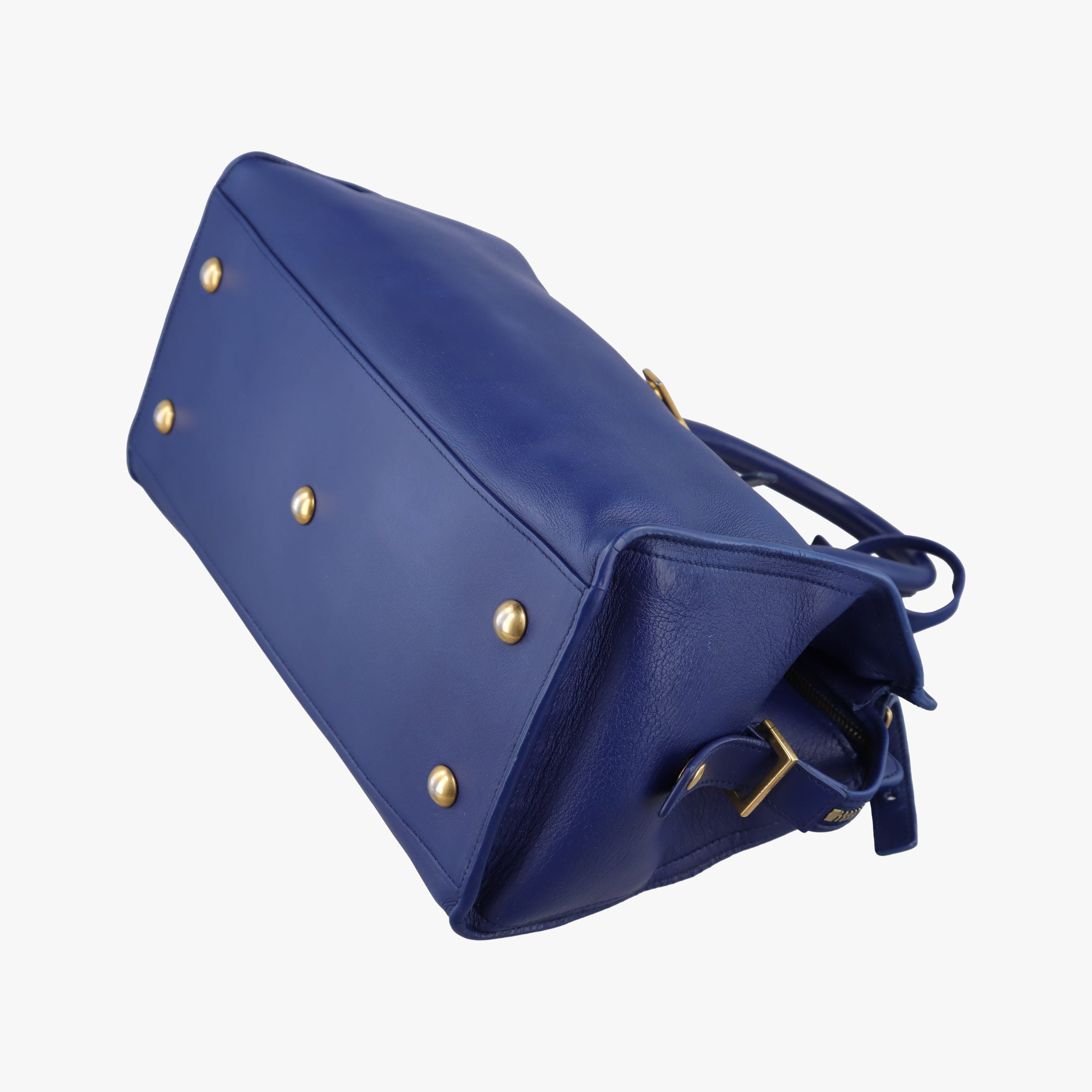 Pre-owned Yves Saint Laurent Y Ligne Petit Cabas Blue Leather 311210 shoulderbag | stylenewstar