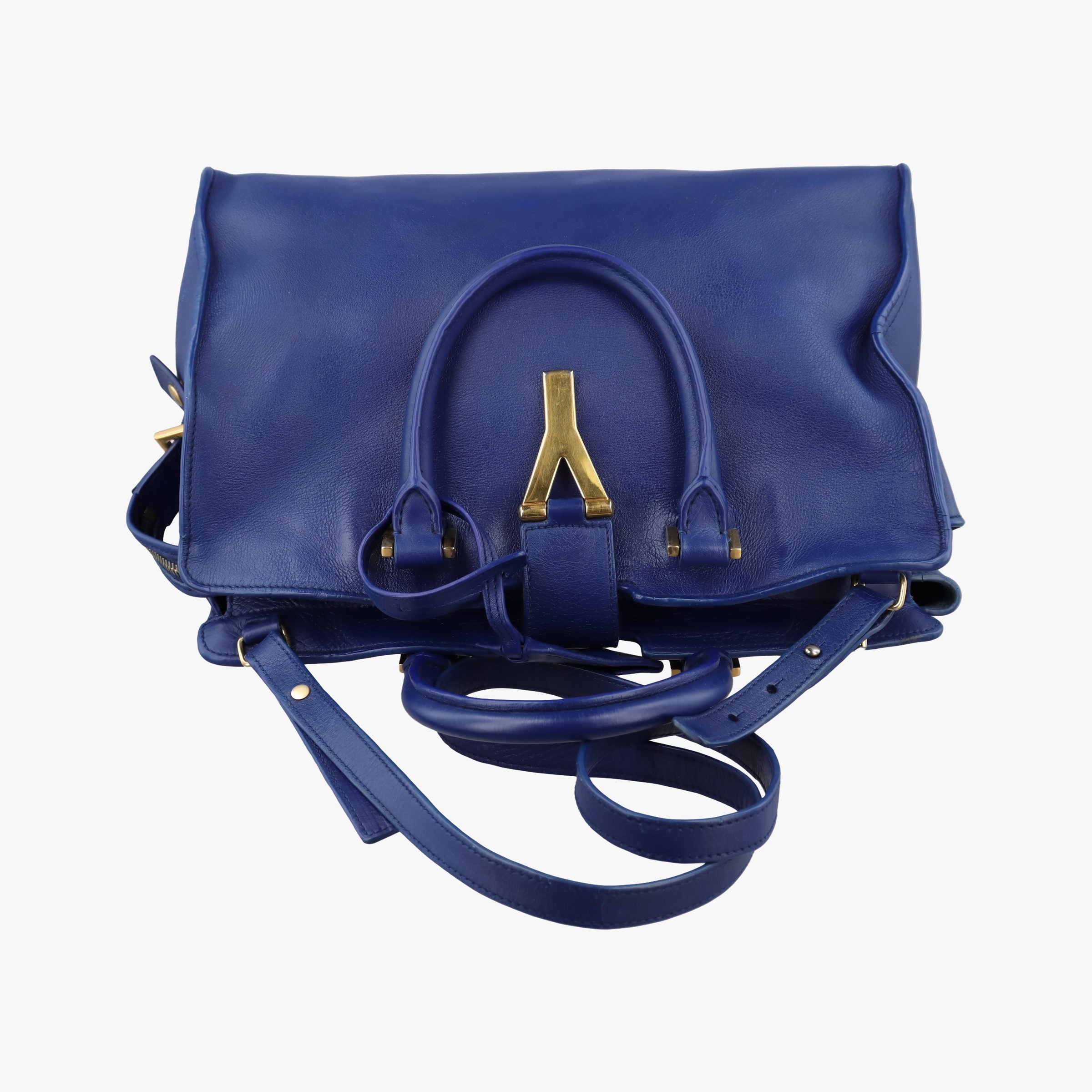 Pre-owned Yves Saint Laurent Y Ligne Petit Cabas Blue Leather 311210 shoulderbag | stylenewstar