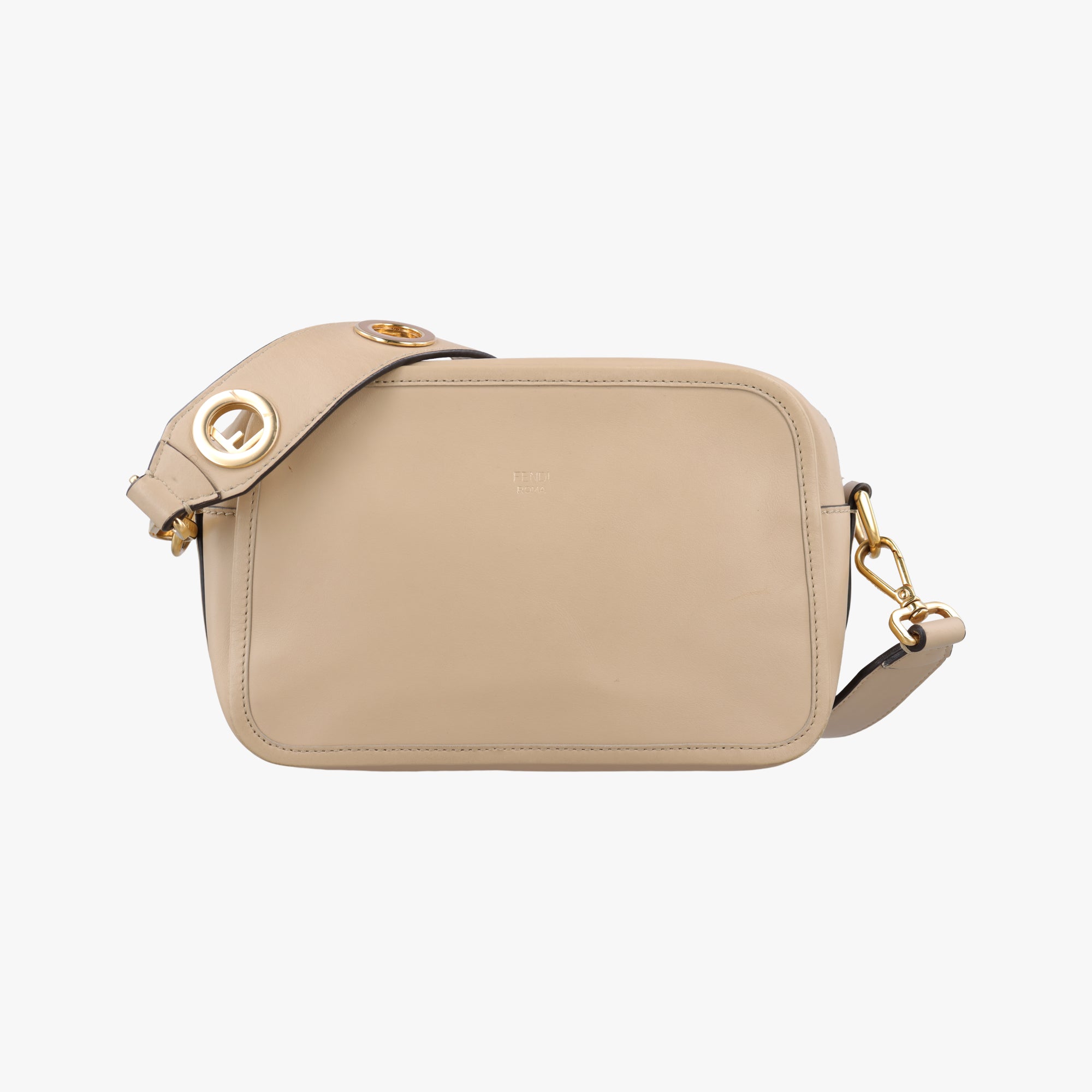 Pre-owned Fendi Cam Camera case Beige Leather 8BT287 shoulderbag | stylenewstar