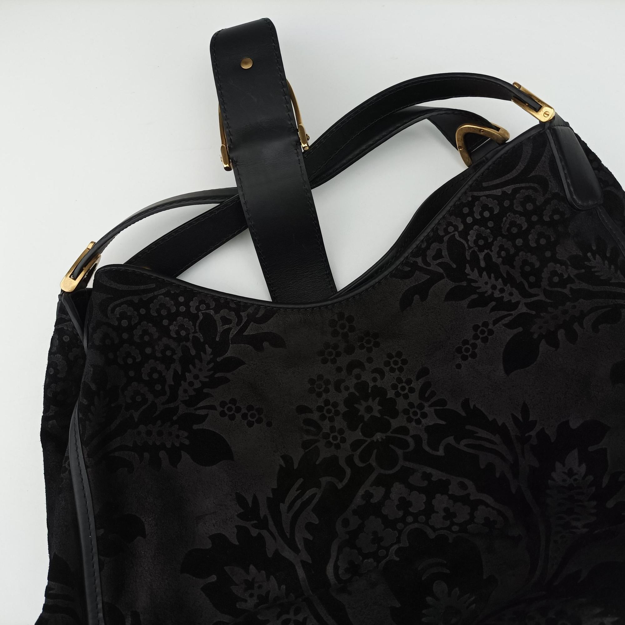 Pre-owned Gucci Brocade Soft Stirrup Tote Black velour 296856 shoulderbag | stylenewstar
