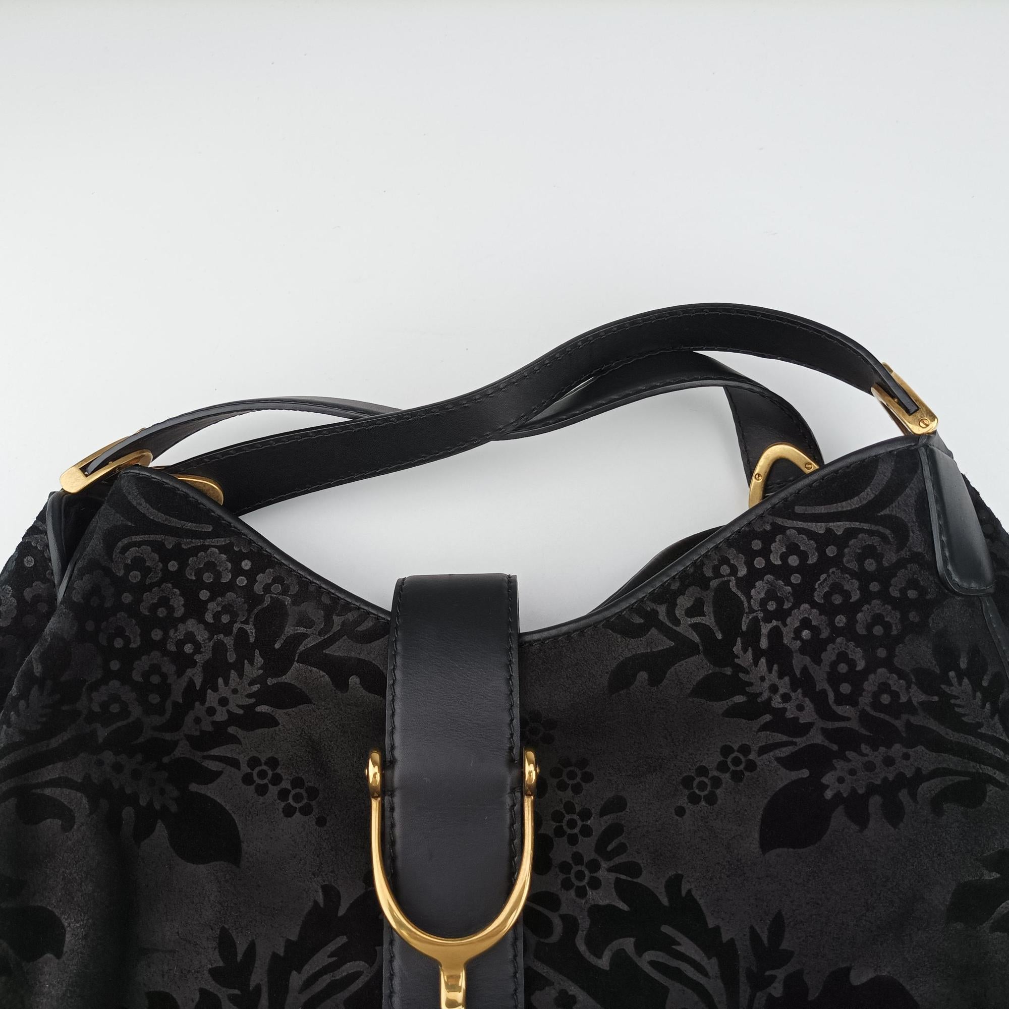Pre-owned Gucci Brocade Soft Stirrup Tote Black velour 296856 shoulderbag | stylenewstar