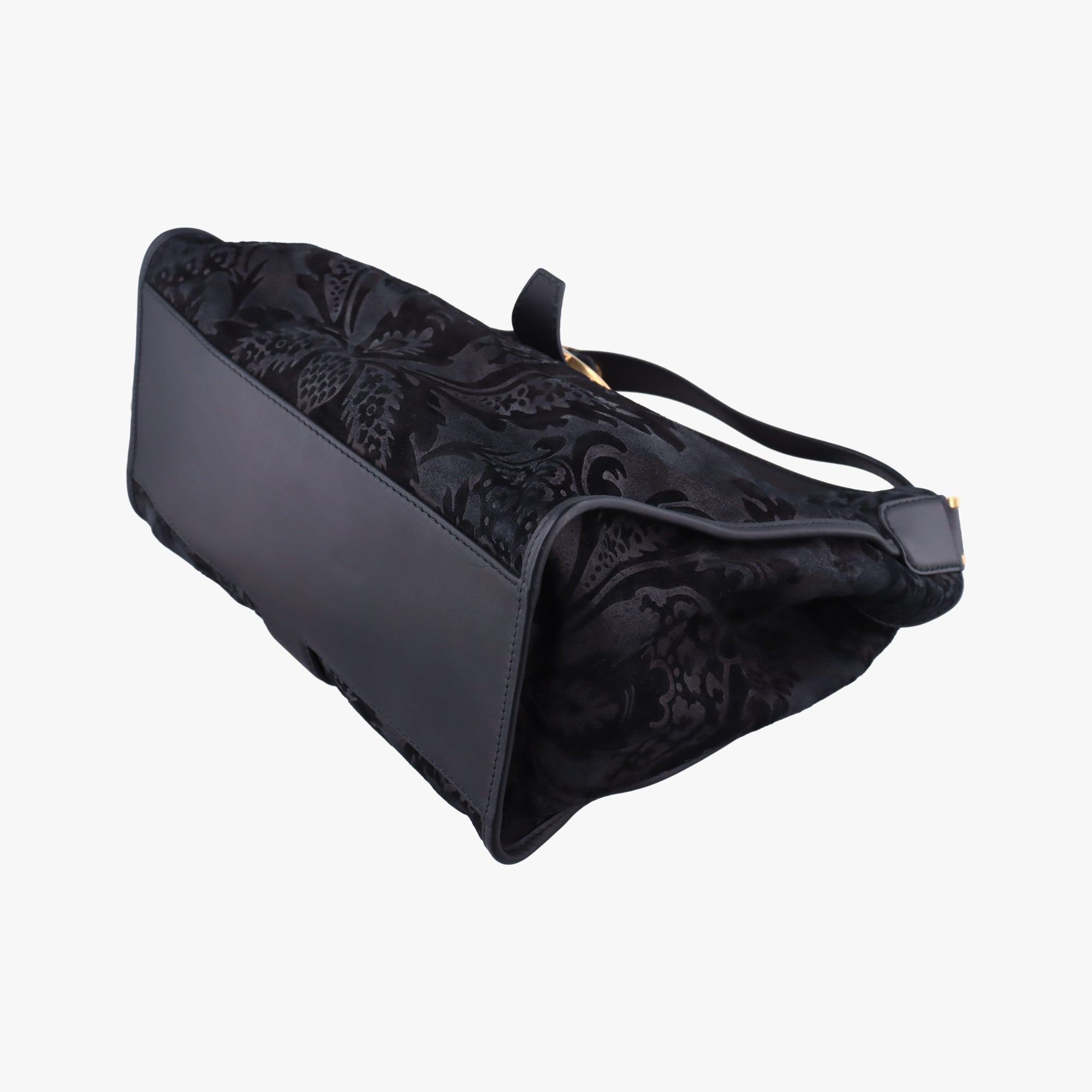Pre-owned Gucci Brocade Soft Stirrup Tote Black velour 296856 shoulderbag | stylenewstar