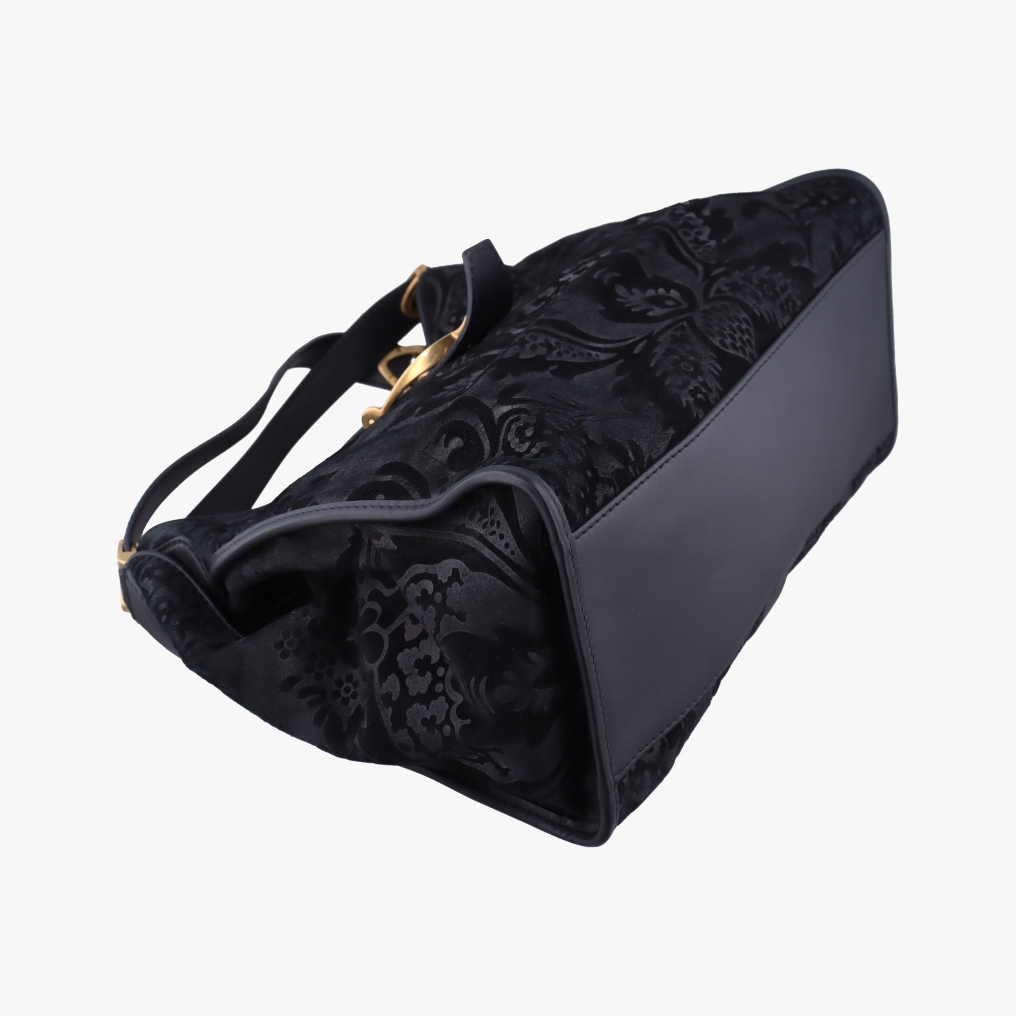 Pre-owned Gucci Brocade Soft Stirrup Tote Black velour 296856 shoulderbag | stylenewstar