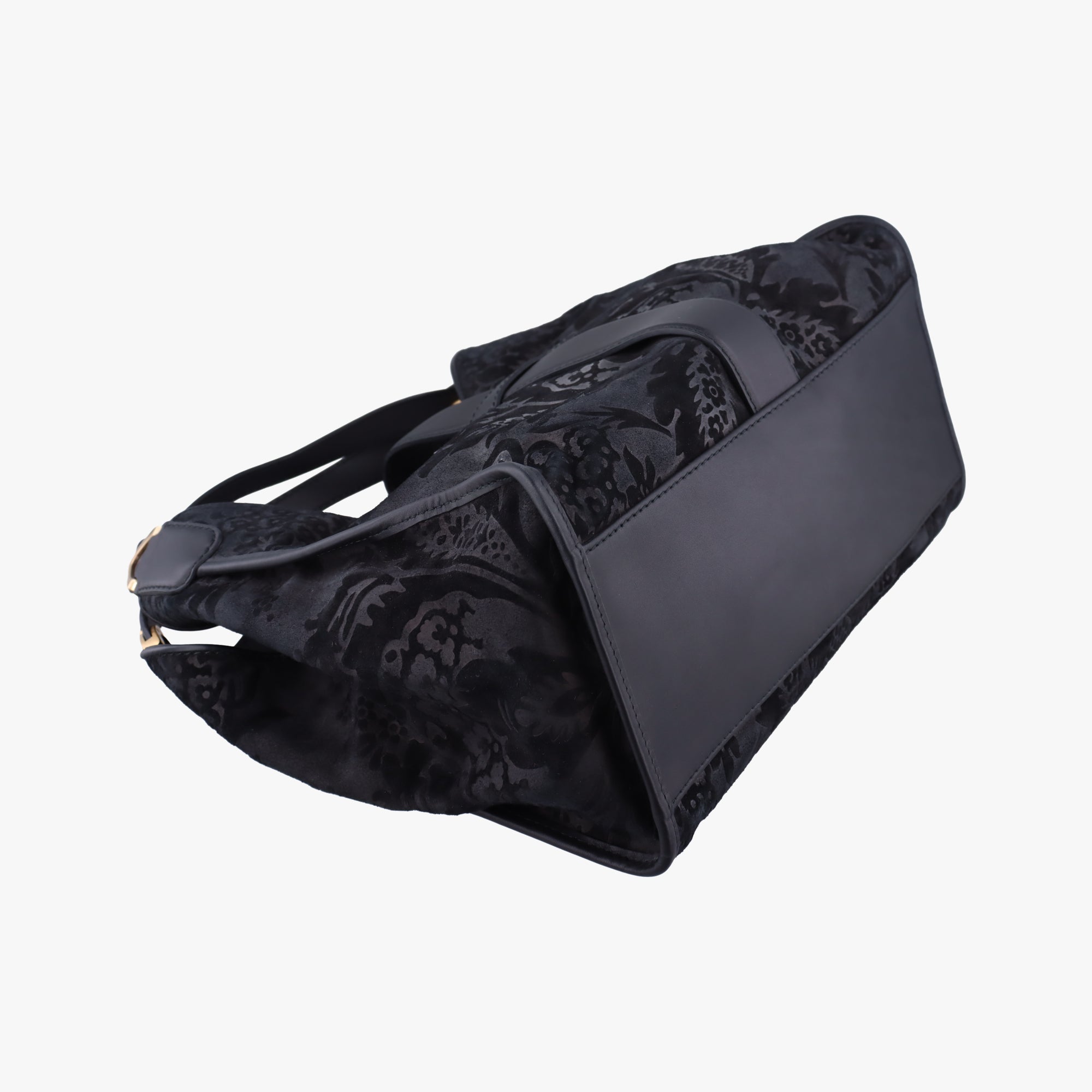 Pre-owned Gucci Brocade Soft Stirrup Tote Black velour 296856 shoulderbag | stylenewstar