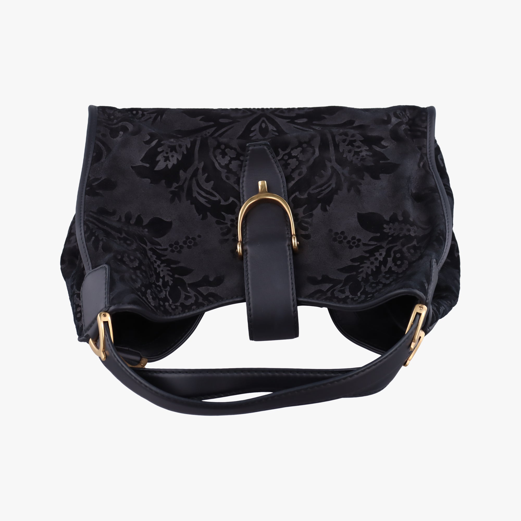 Pre-owned Gucci Brocade Soft Stirrup Tote Black velour 296856 shoulderbag | stylenewstar