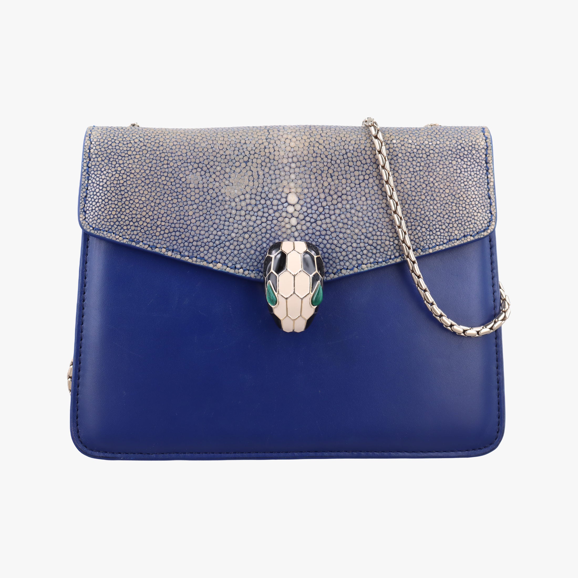 Pre-owned Bvlgari Serpenti Blue Galuchat Skin×Leather  shoulderbag | stylenewstar