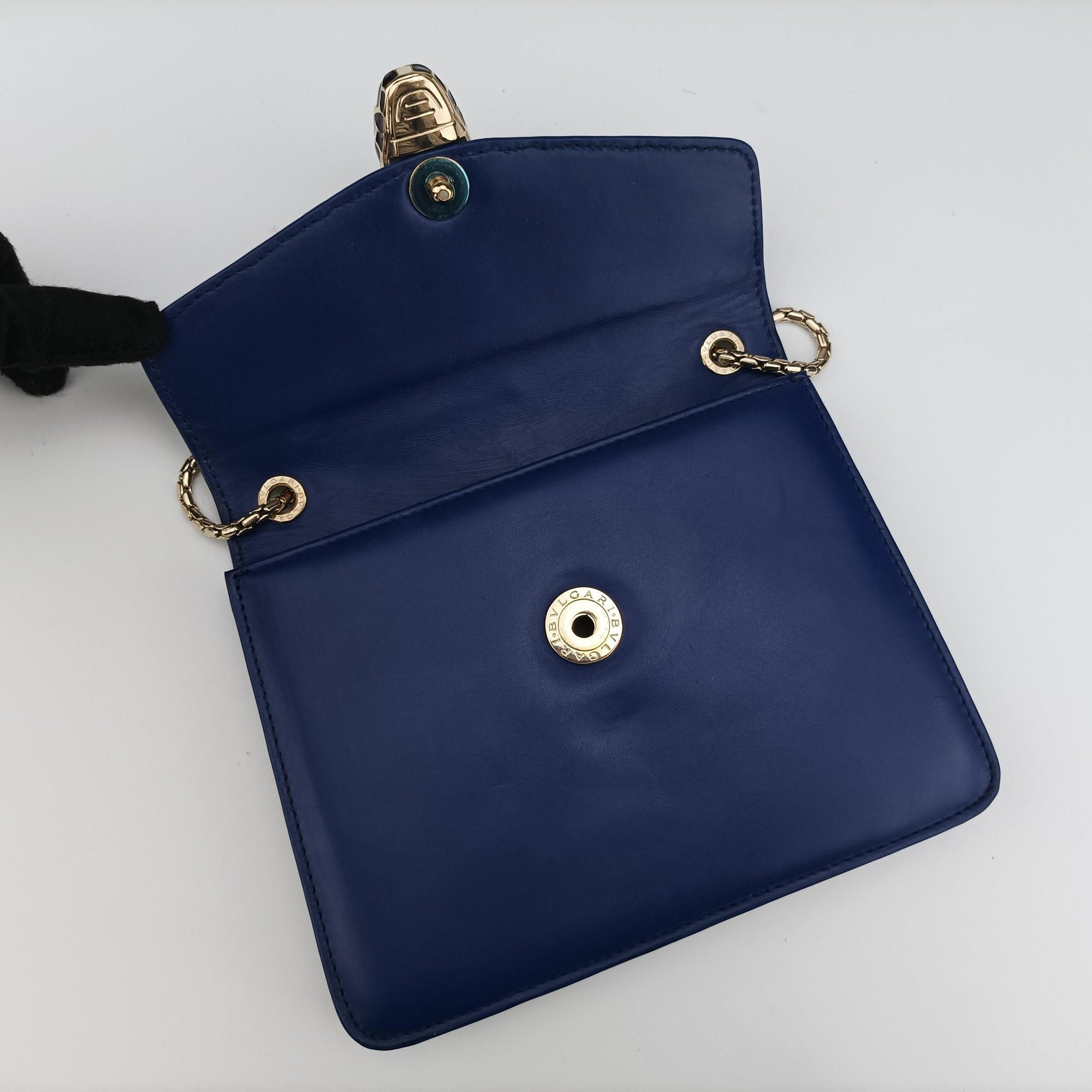 Pre-owned Bvlgari Serpenti Blue Galuchat Skin×Leather  shoulderbag | stylenewstar