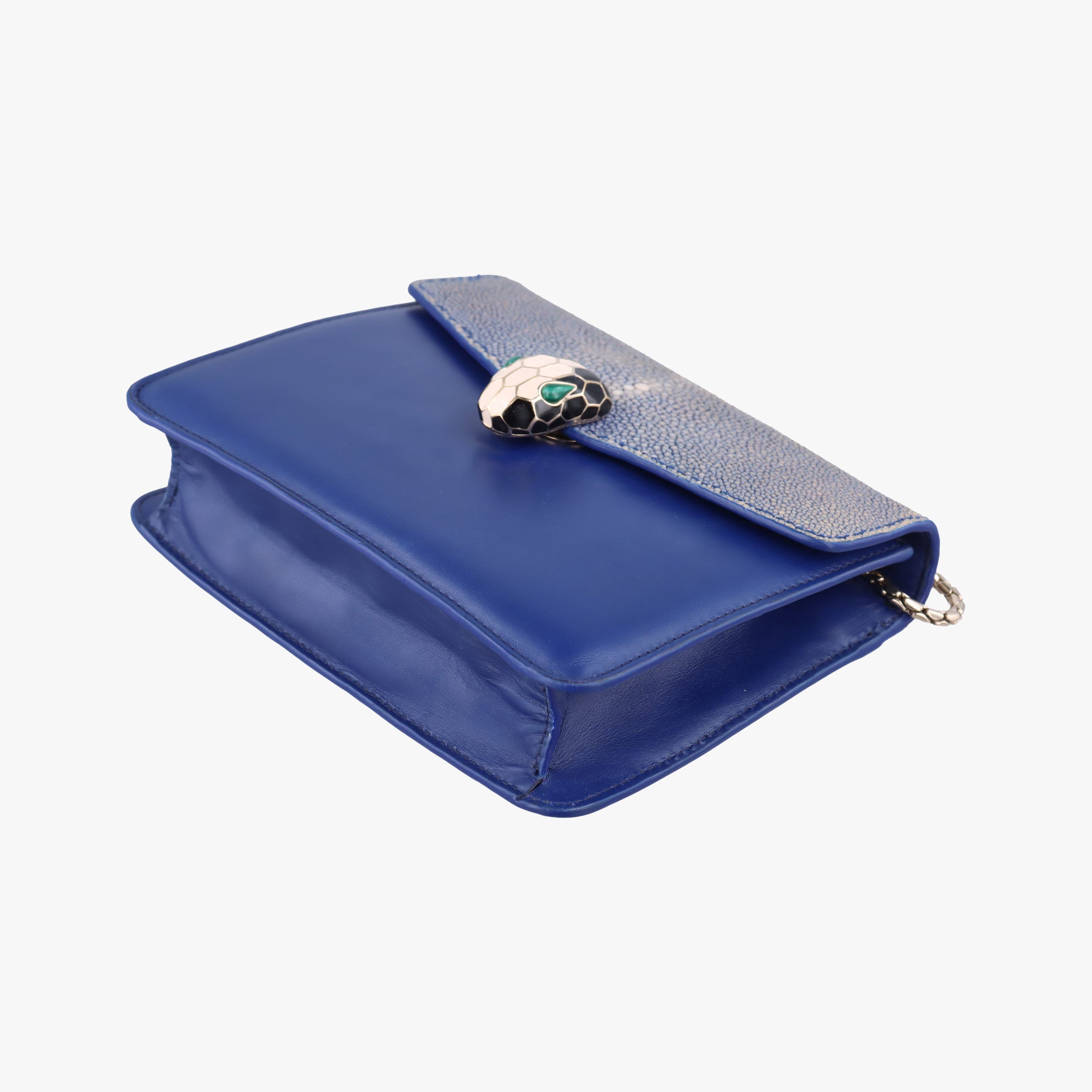 Pre-owned Bvlgari Serpenti Blue Galuchat Skin×Leather  shoulderbag | stylenewstar