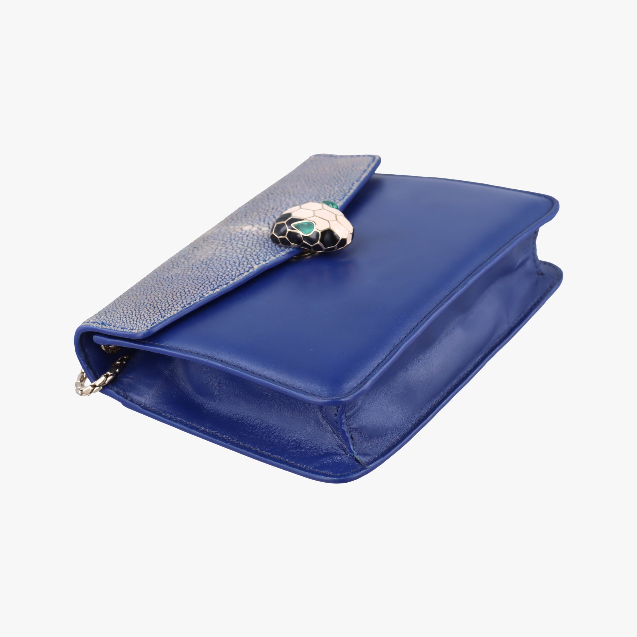Pre-owned Bvlgari Serpenti Blue Galuchat Skin×Leather  shoulderbag | stylenewstar