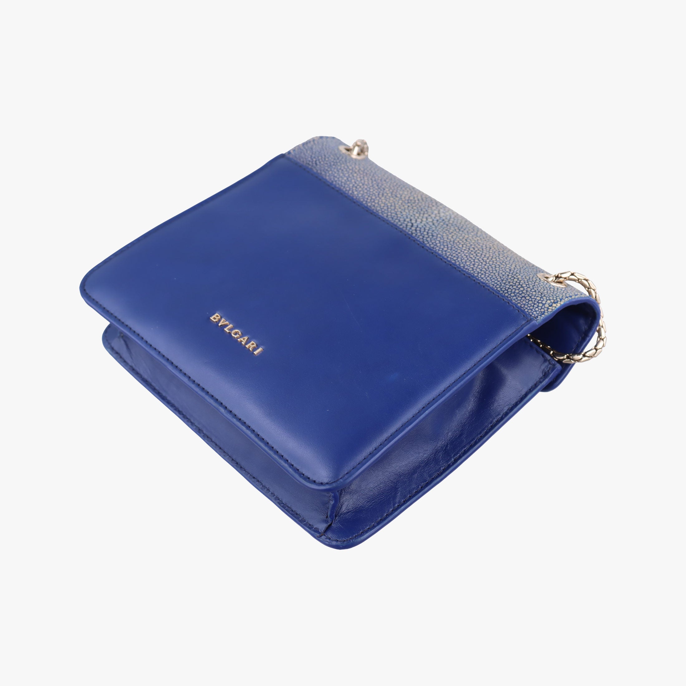 Pre-owned Bvlgari Serpenti Blue Galuchat Skin×Leather  shoulderbag | stylenewstar