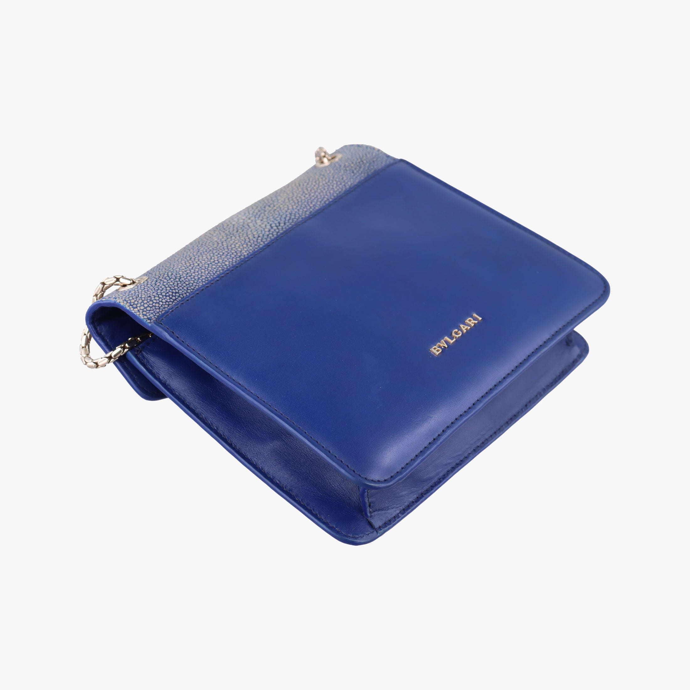 Pre-owned Bvlgari Serpenti Blue Galuchat Skin×Leather  shoulderbag | stylenewstar
