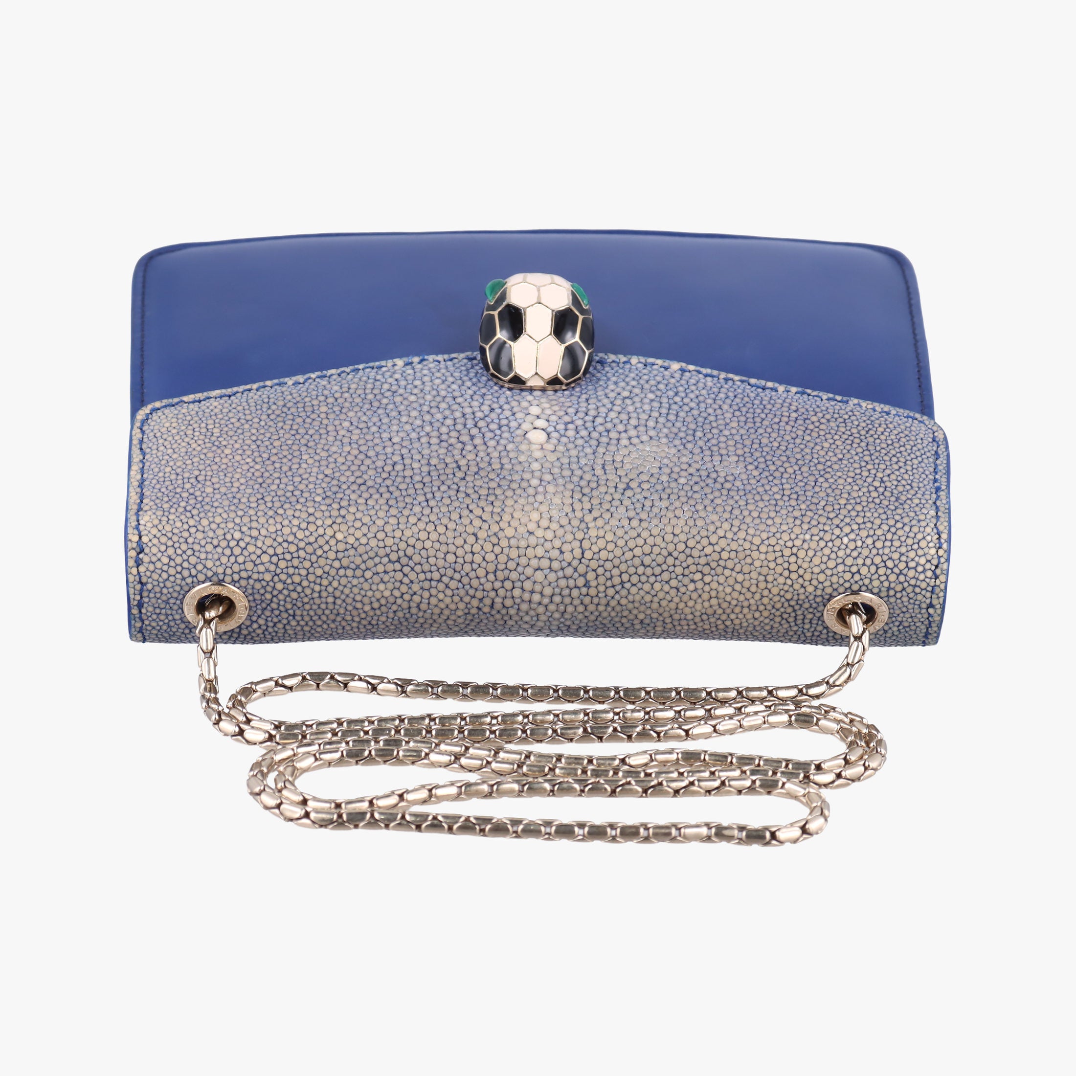 Pre-owned Bvlgari Serpenti Blue Galuchat Skin×Leather  shoulderbag | stylenewstar