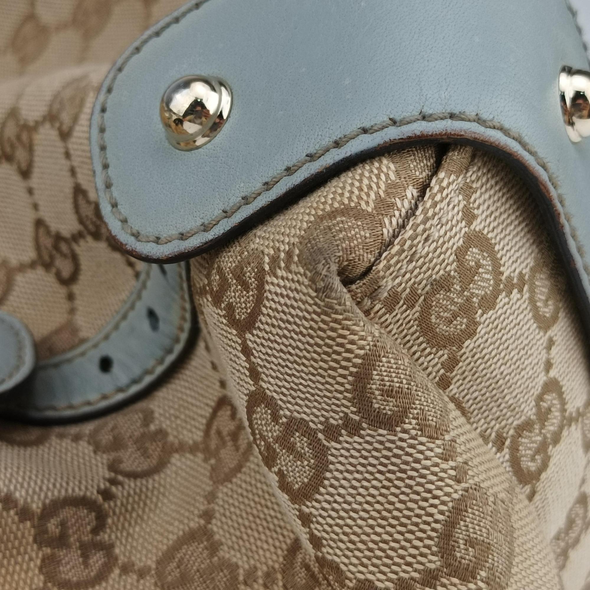 Pre-owned Gucci Pelham Hobo Beige×blue canvas×leather 137621 shoulderbag | stylenewstar