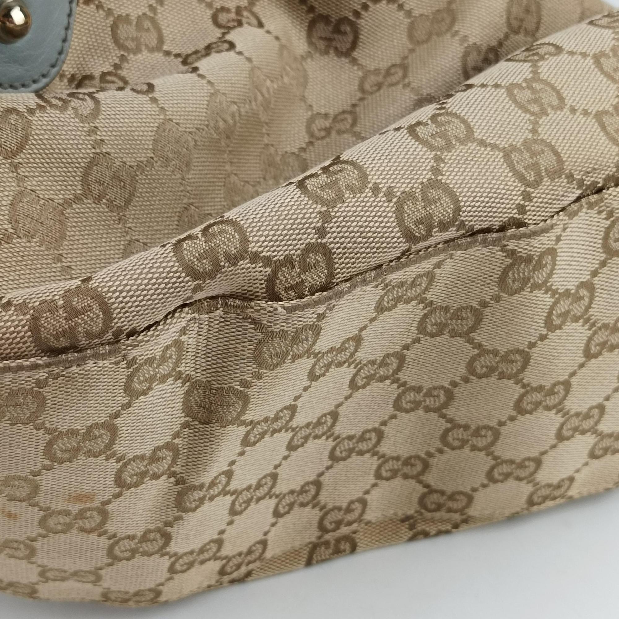 Pre-owned Gucci Pelham Hobo Beige×blue canvas×leather 137621 shoulderbag | stylenewstar