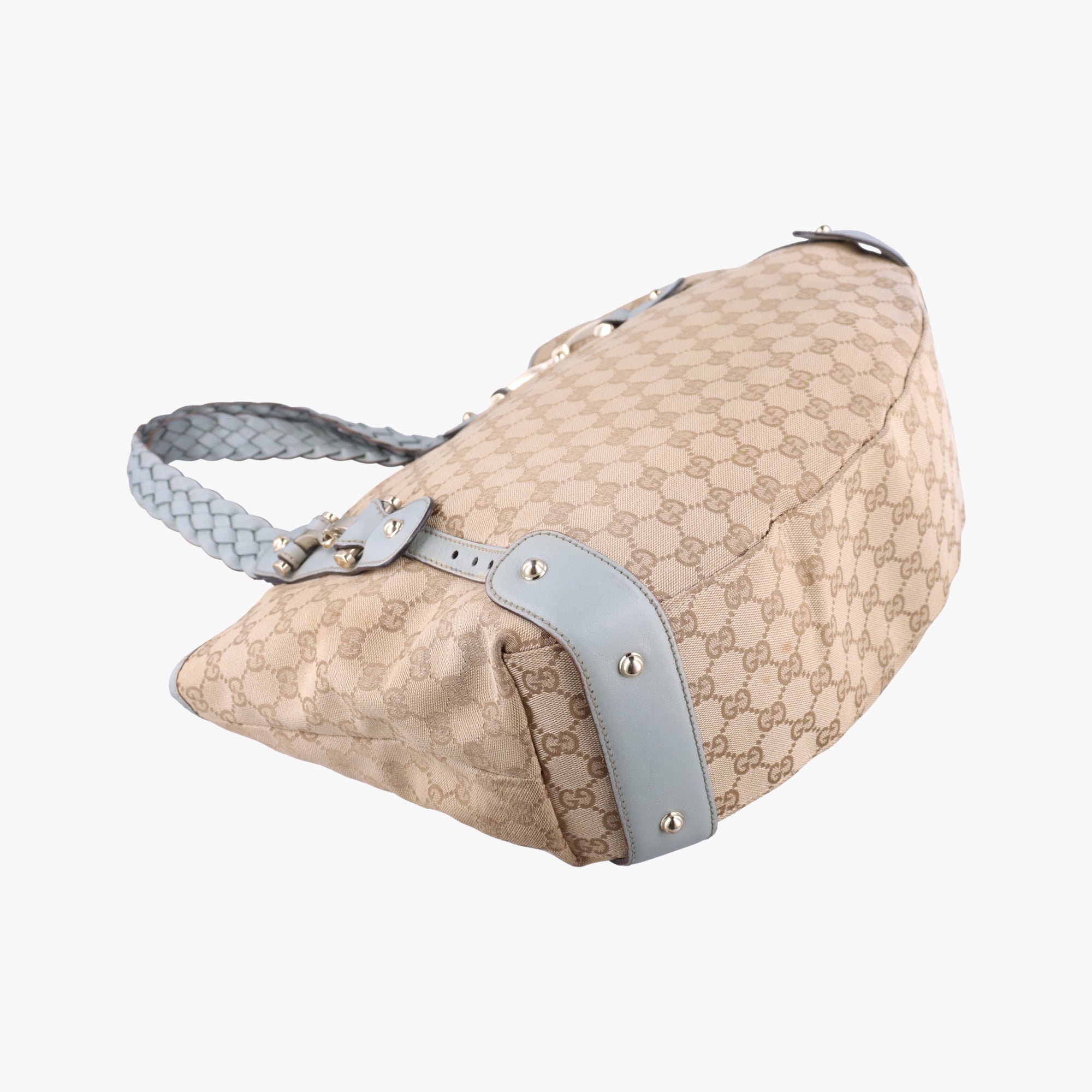 Pre-owned Gucci Pelham Hobo Beige×blue canvas×leather 137621 shoulderbag | stylenewstar