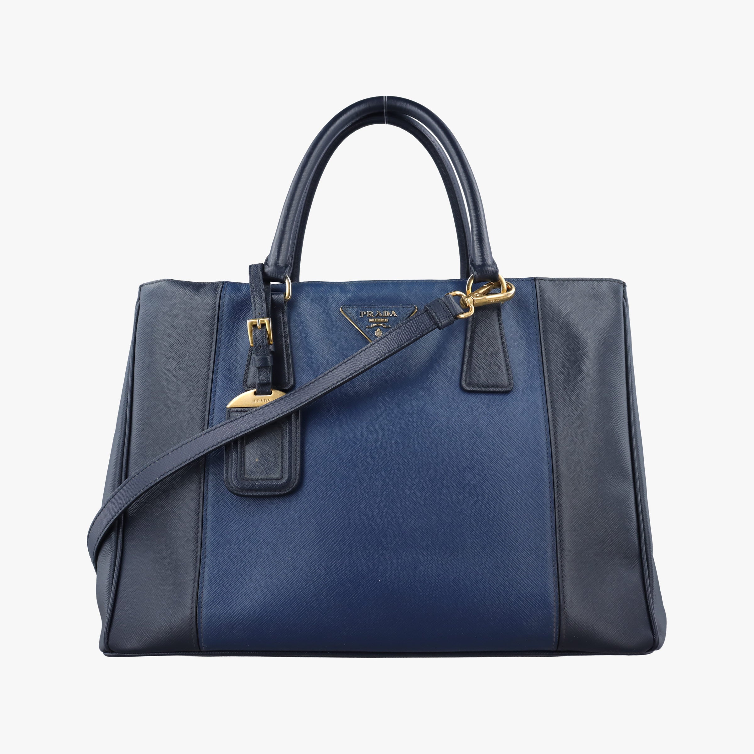 Pre-owned Prada Galleria Blue×Navy SAFFIANO Leather B2274C shoulderbag | stylenewstar