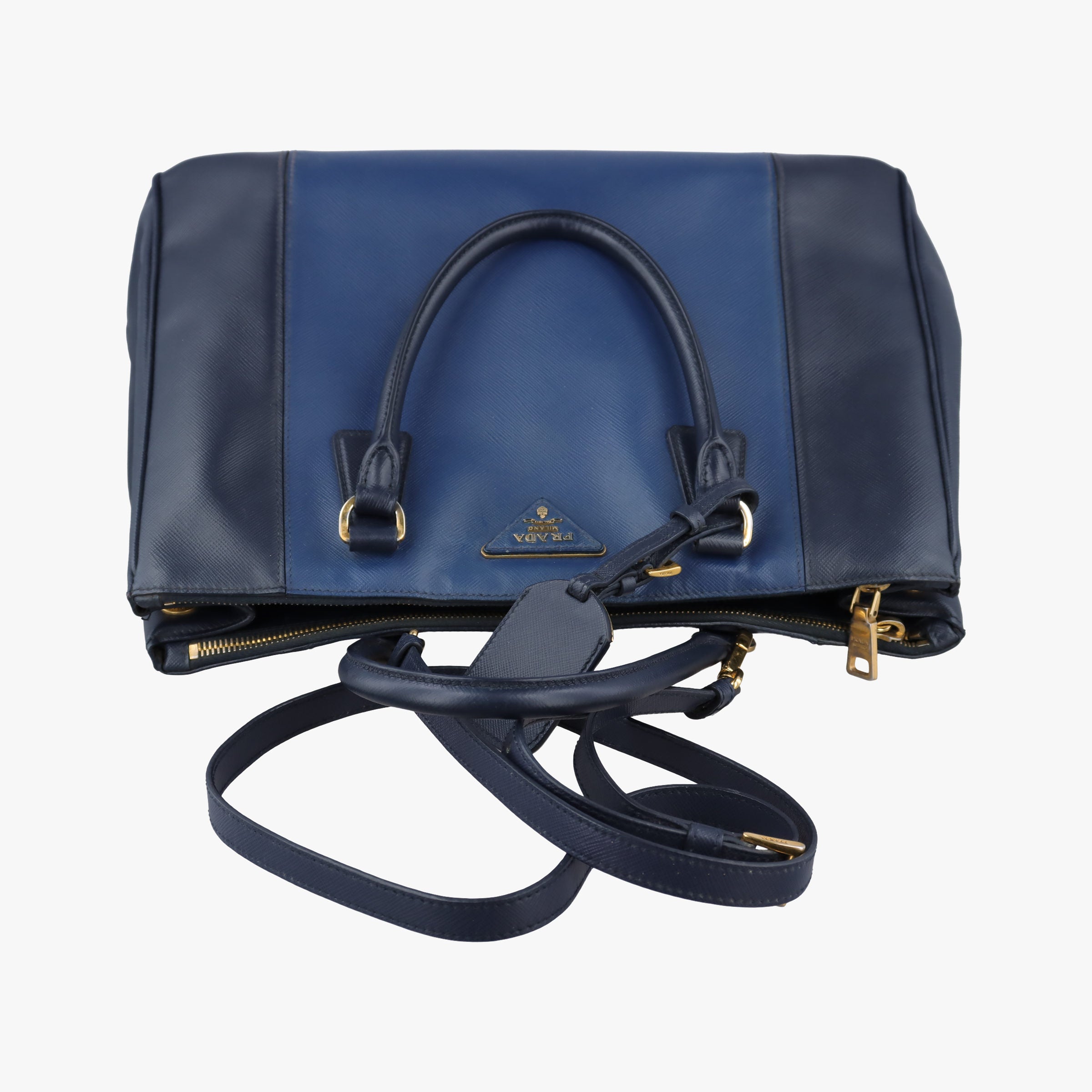 Pre-owned Prada Galleria Blue×Navy SAFFIANO Leather B2274C shoulderbag | stylenewstar