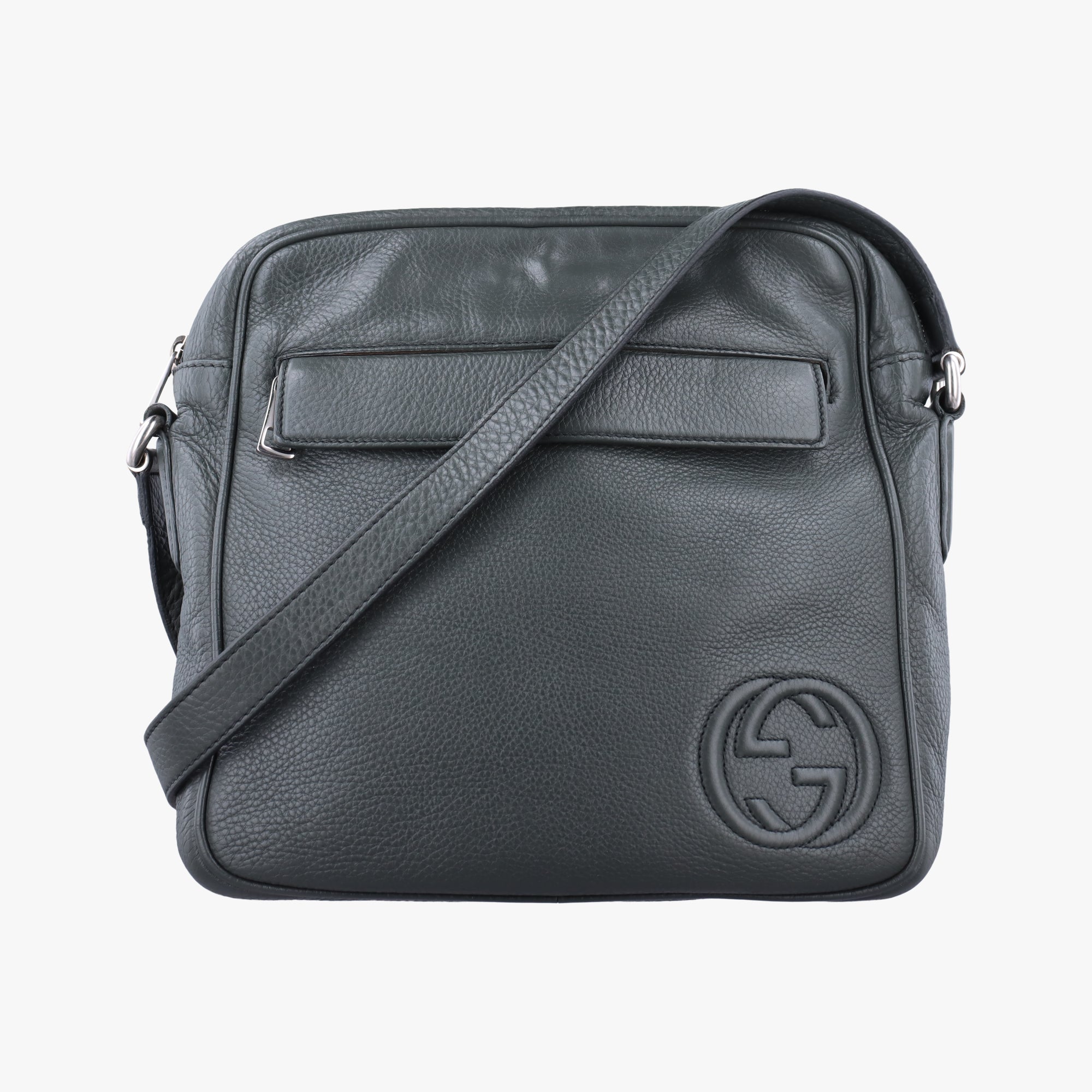 Pre-owned Gucci Interlocking G Logo Soho Messenger Grey Leather 337084 shoulderbag | stylenewstar
