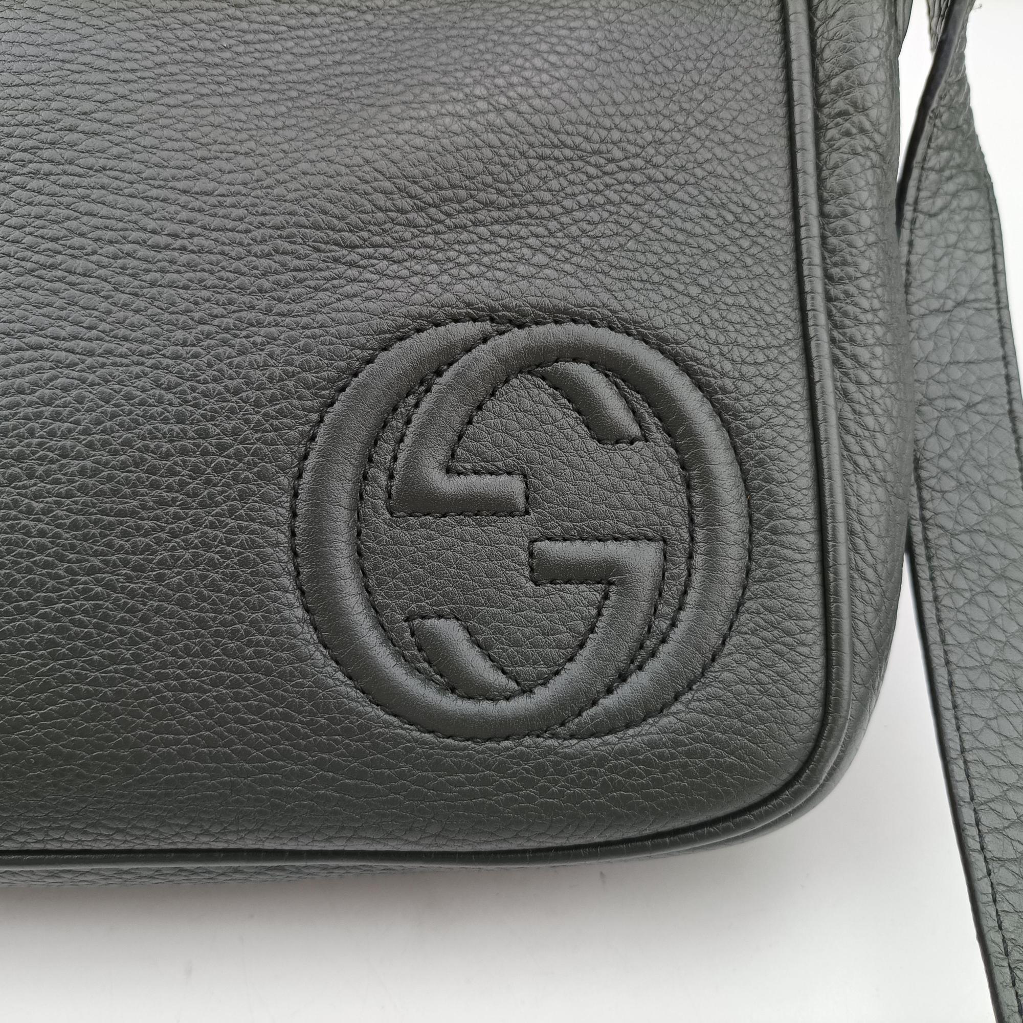 Pre-owned Gucci Interlocking G Logo Soho Messenger Grey Leather 337084 shoulderbag | stylenewstar