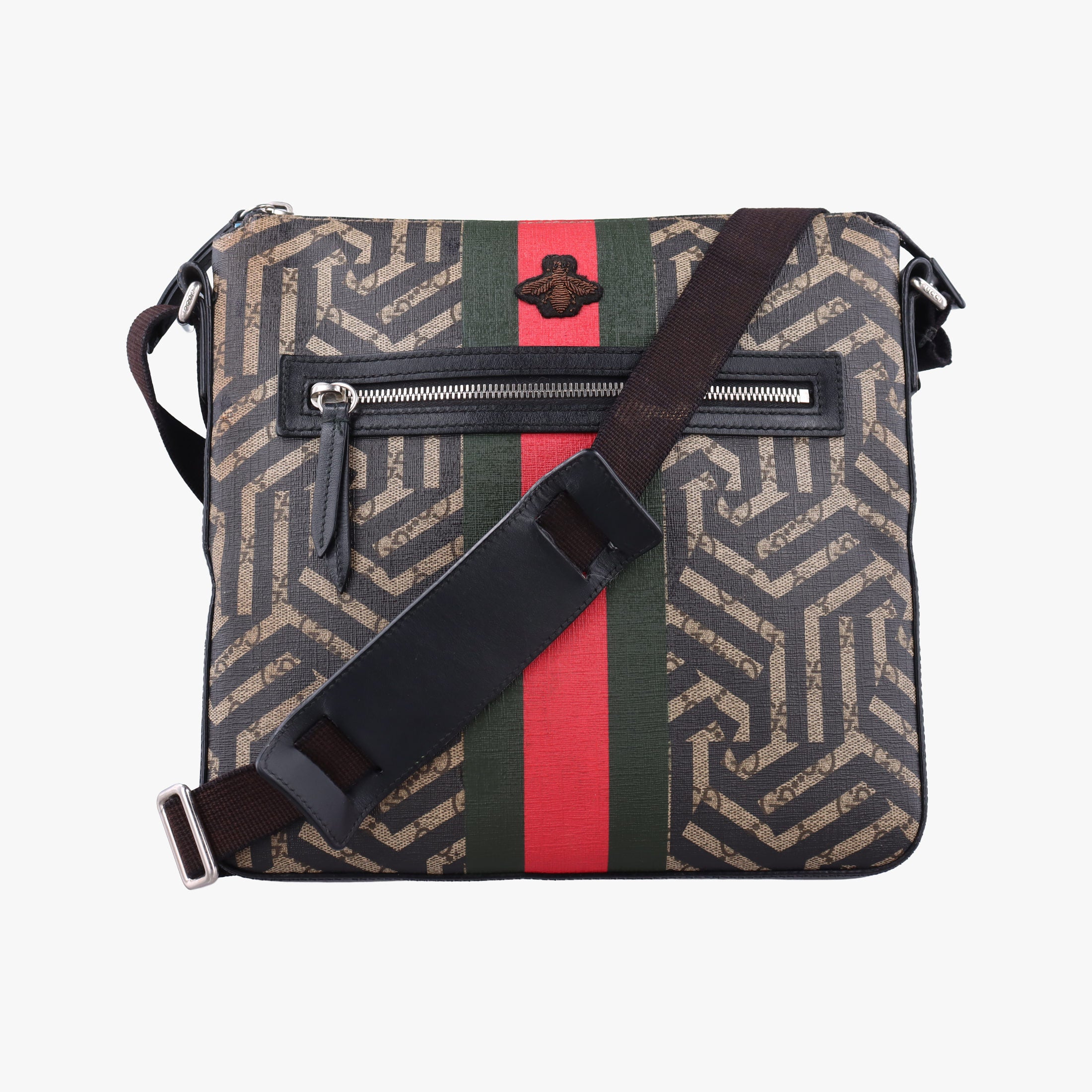Pre-owned Gucci GG Caleido bee Web Beige x Black PVC coated canvas×Leather 471466 shoulderbag | stylenewstar